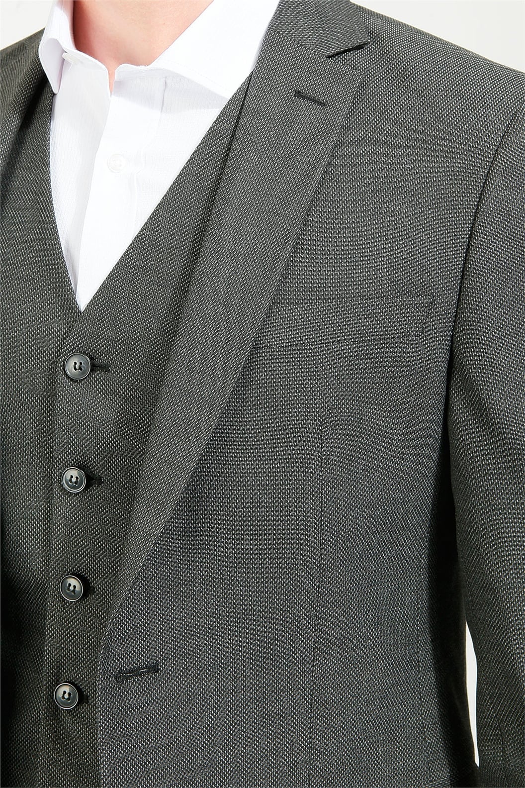 Siyah Slim Fit 6 Drop Yelekli Takım Elbise