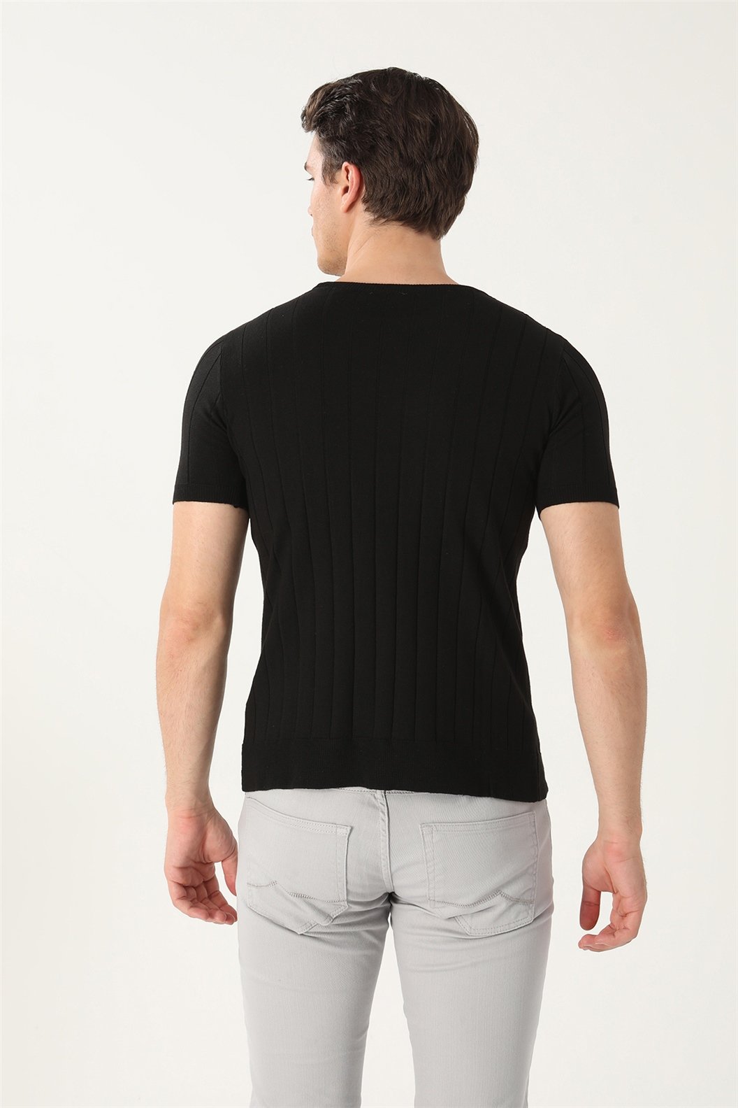 Siyah Slim Fit Bisiklet Yaka Triko T-Shirt