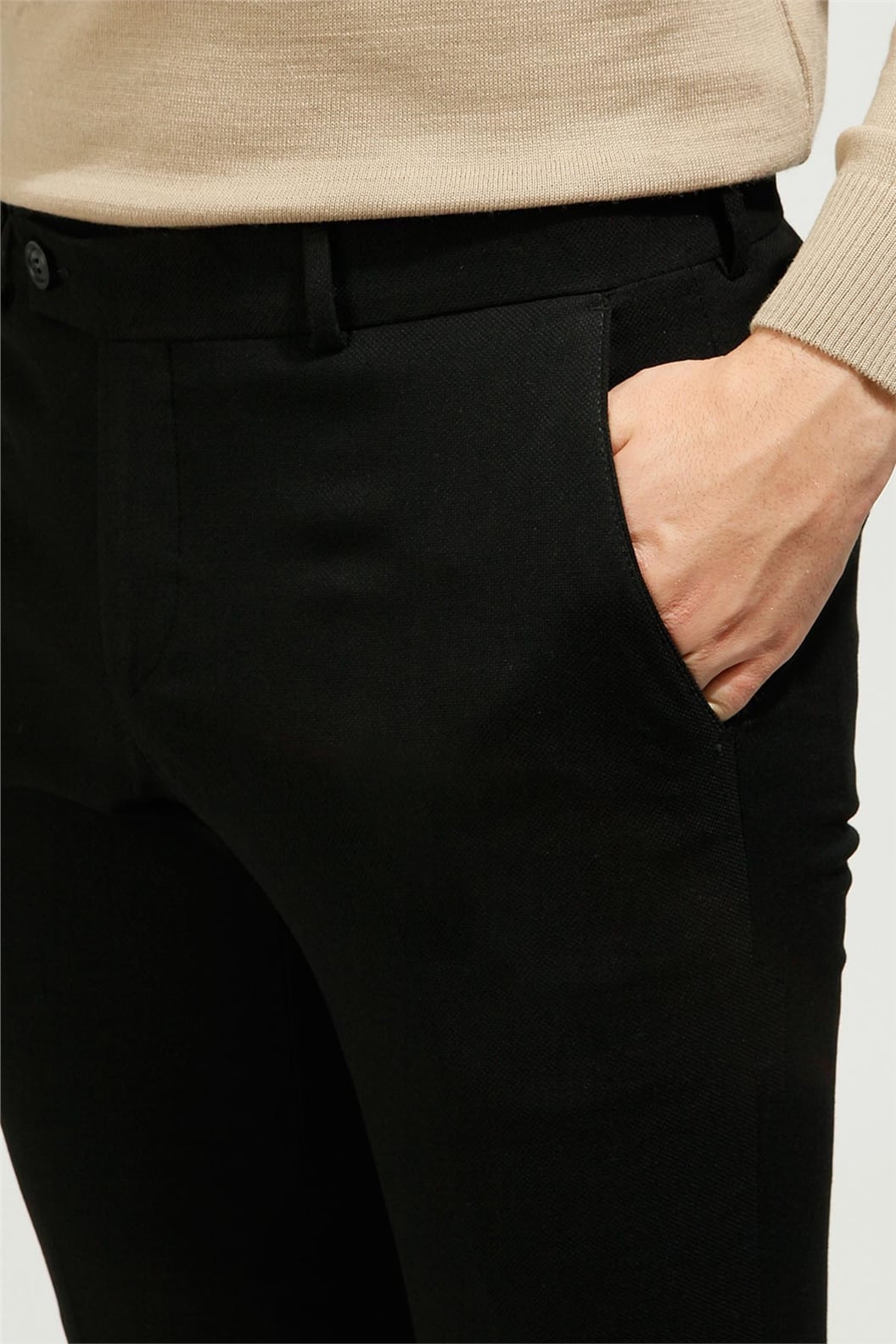Siyah Slim Fit Pilesiz Klasik Pantolon