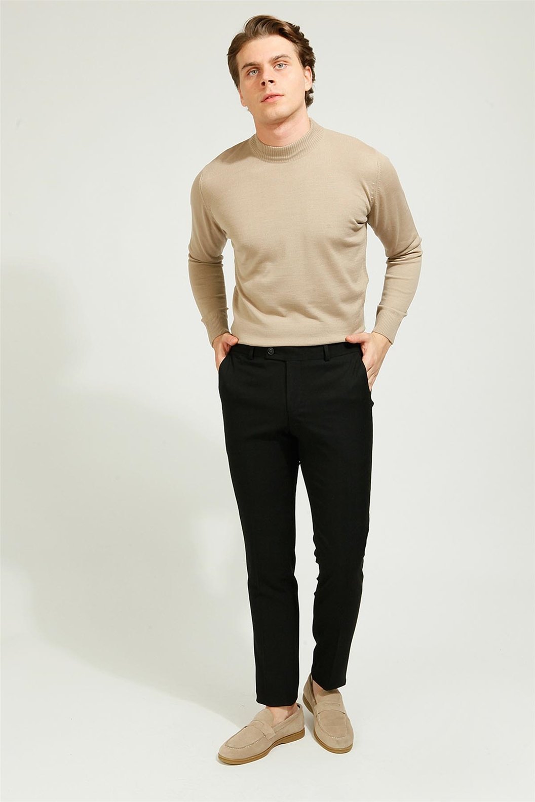 Siyah Slim Fit Pilesiz Klasik Pantolon