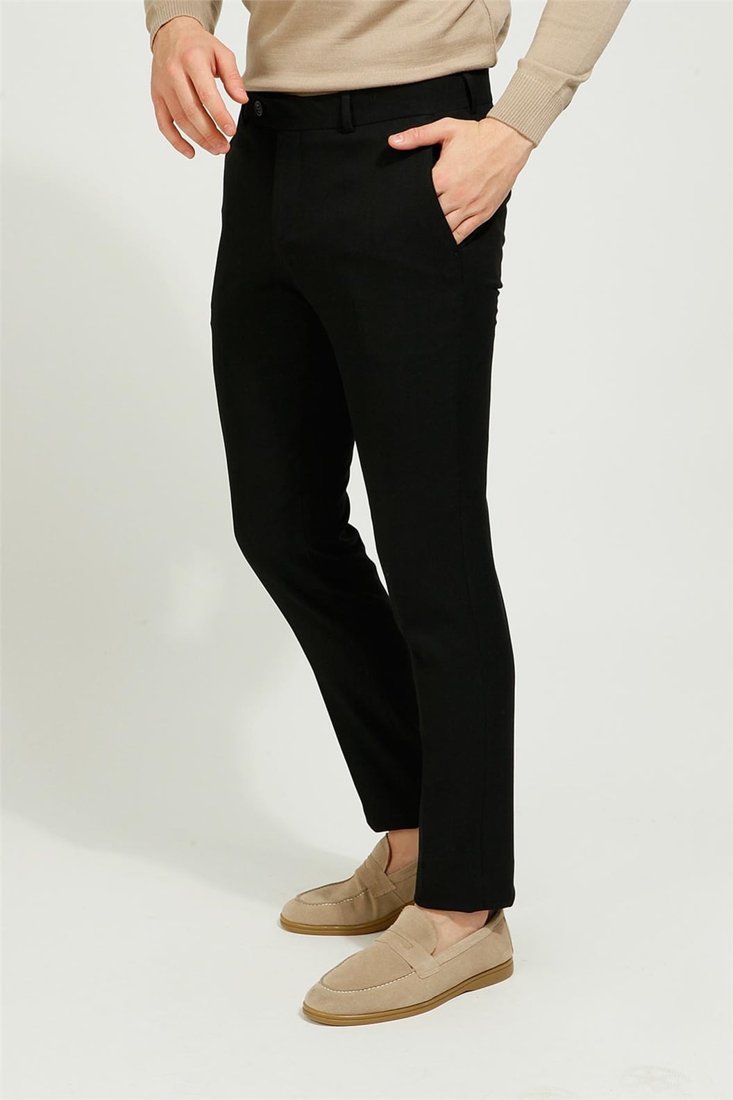Siyah Slim Fit Pilesiz Klasik Pantolon