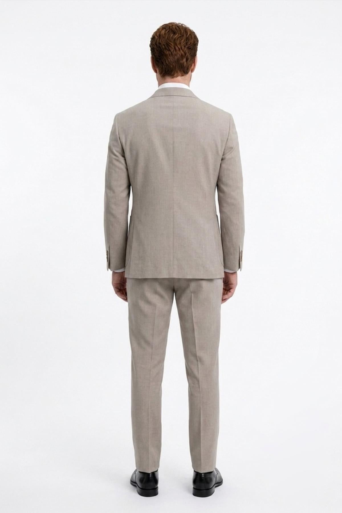TAŞ KETEN , COMFORT FİT , MONO YAKA, 2 DÜĞME ÇİFT YIRTMAÇ, CASUAL TAKIM ELBİSE