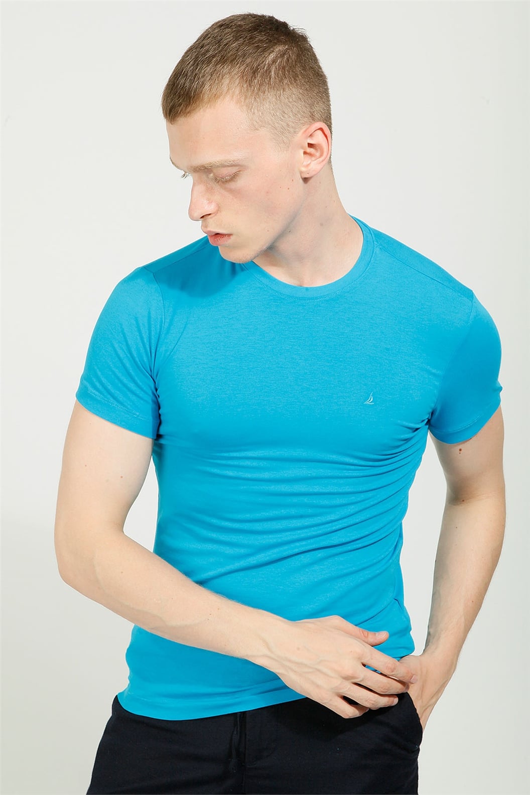 Turkuaz Comfort Fit Bisiklet Yaka Basic T-Shirt