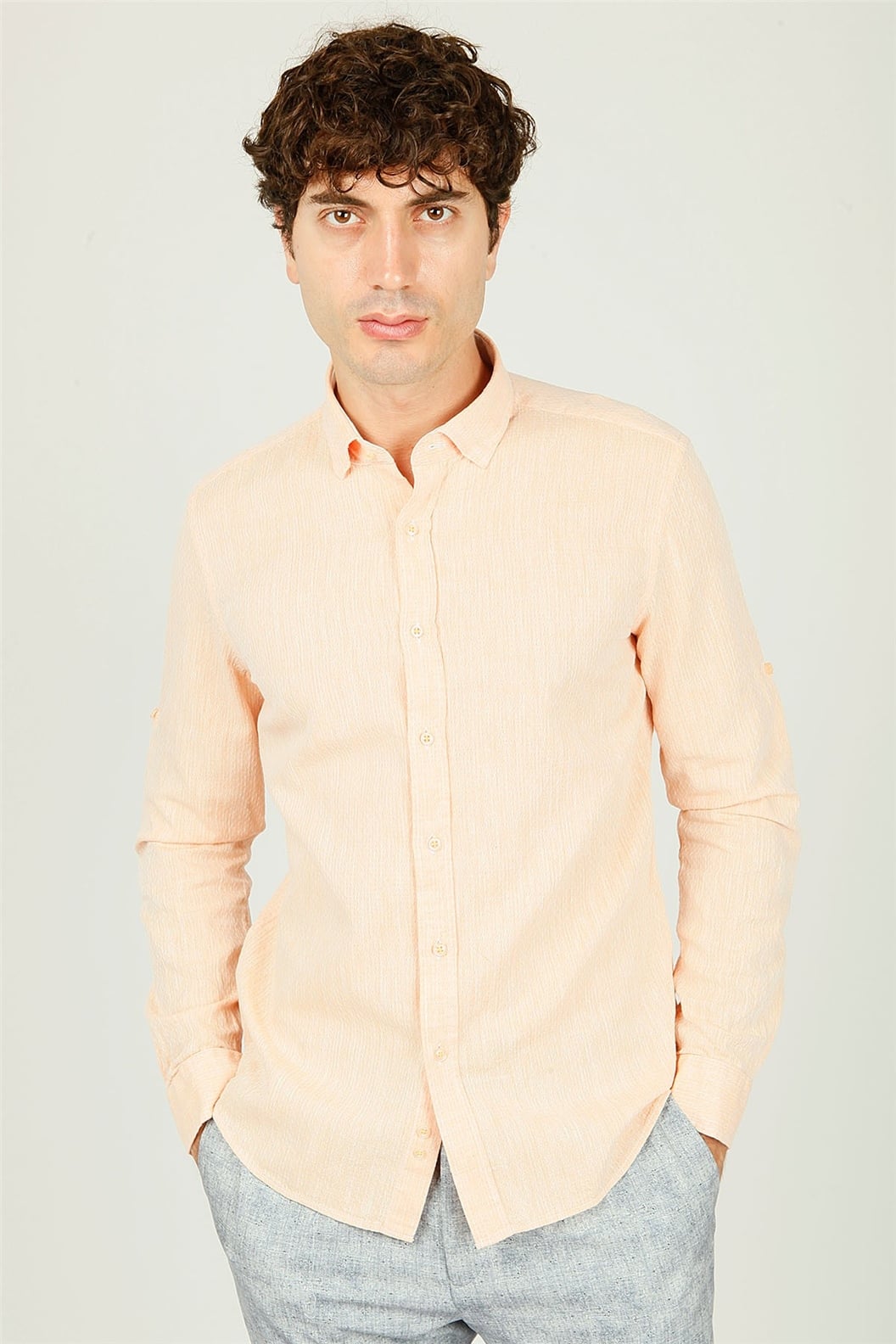 Turuncu Slim Fit Uzun Kol Gömlek