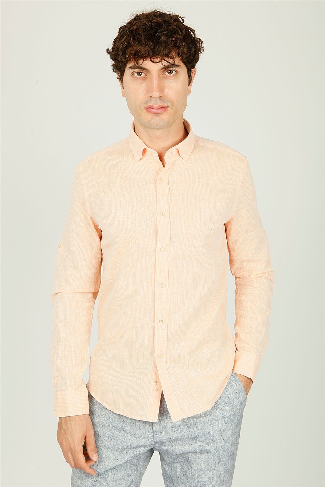 Turuncu Slim Fit Uzun Kol Gömlek