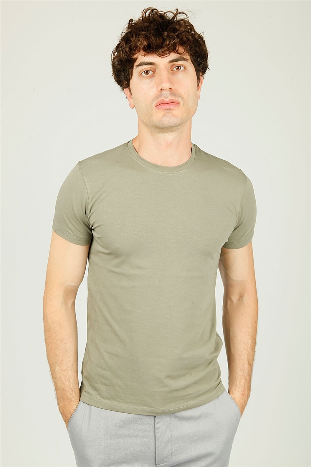 Yeşil Bisiklet Yaka Basic Slim Fit T-shirt