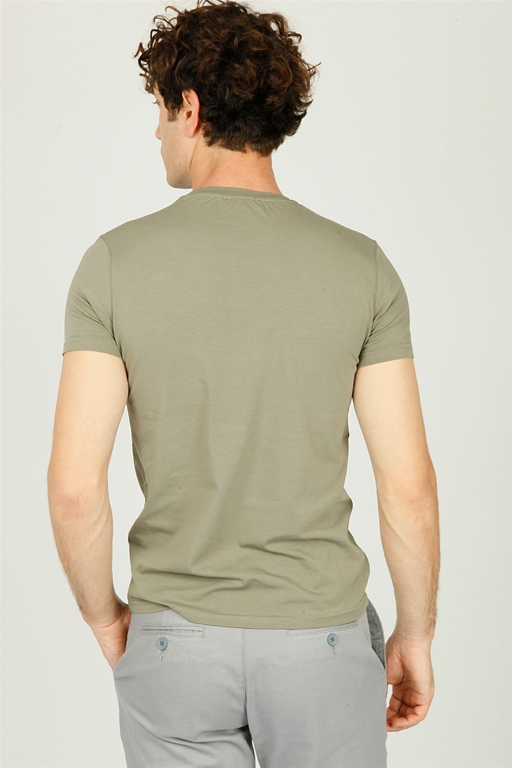Yeşil Bisiklet Yaka Basic Slim Fit T-shirt