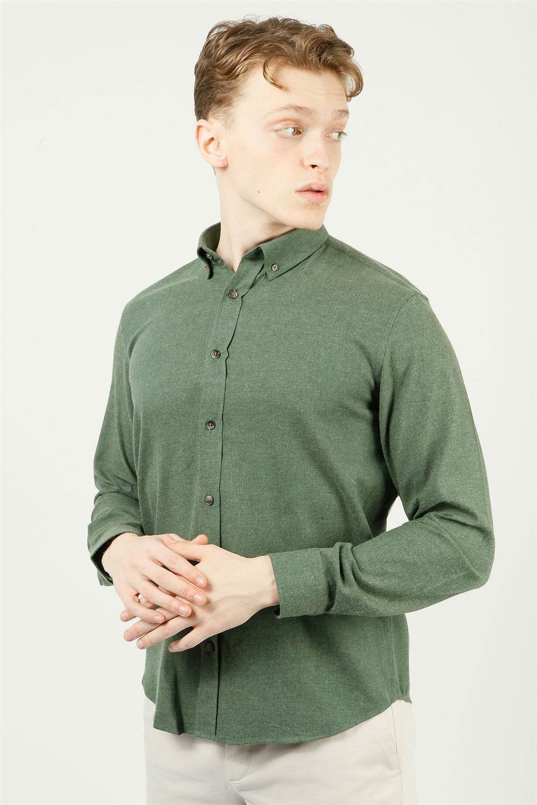 Yeşil Comfort Fit Uzun Kol Gömlek