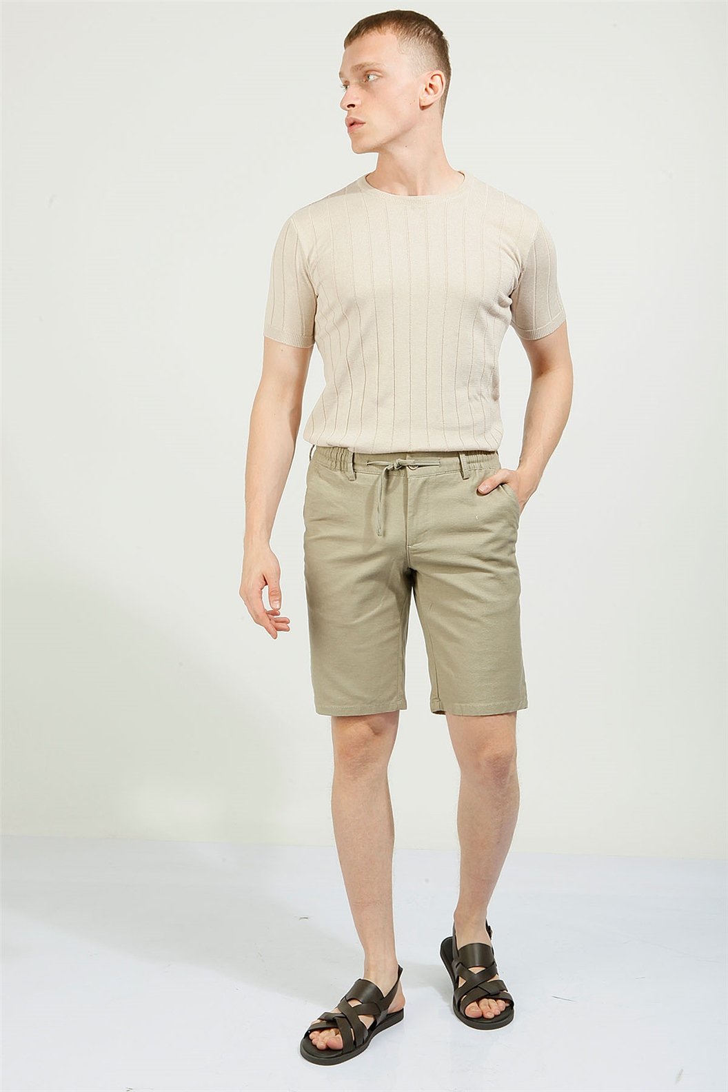 Yeşil Slim Fit Bermuda Şort