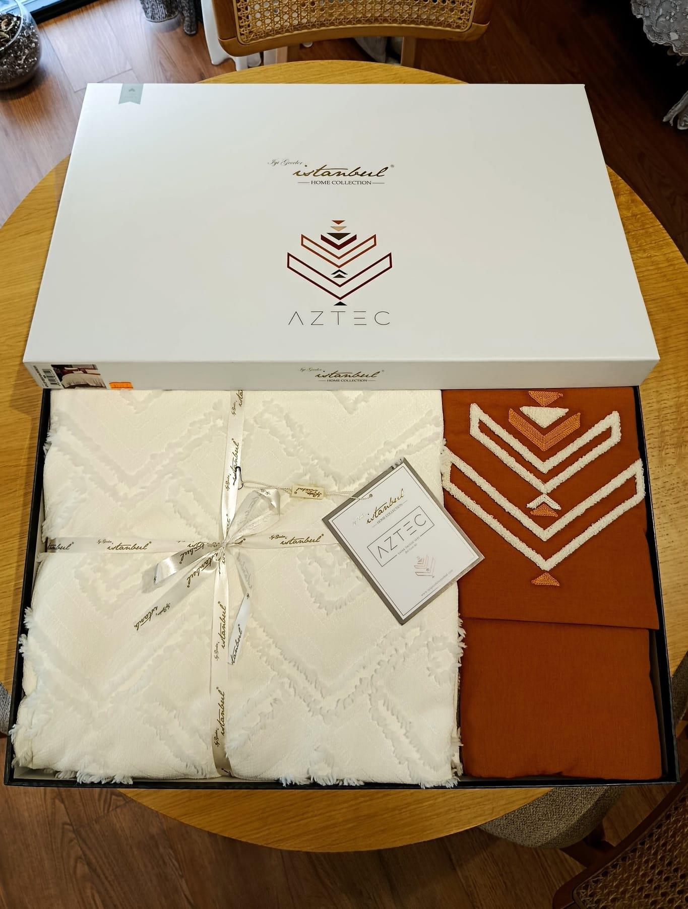 Aztec Çift Kişilik Yatak Örtüsü Seti - Krem