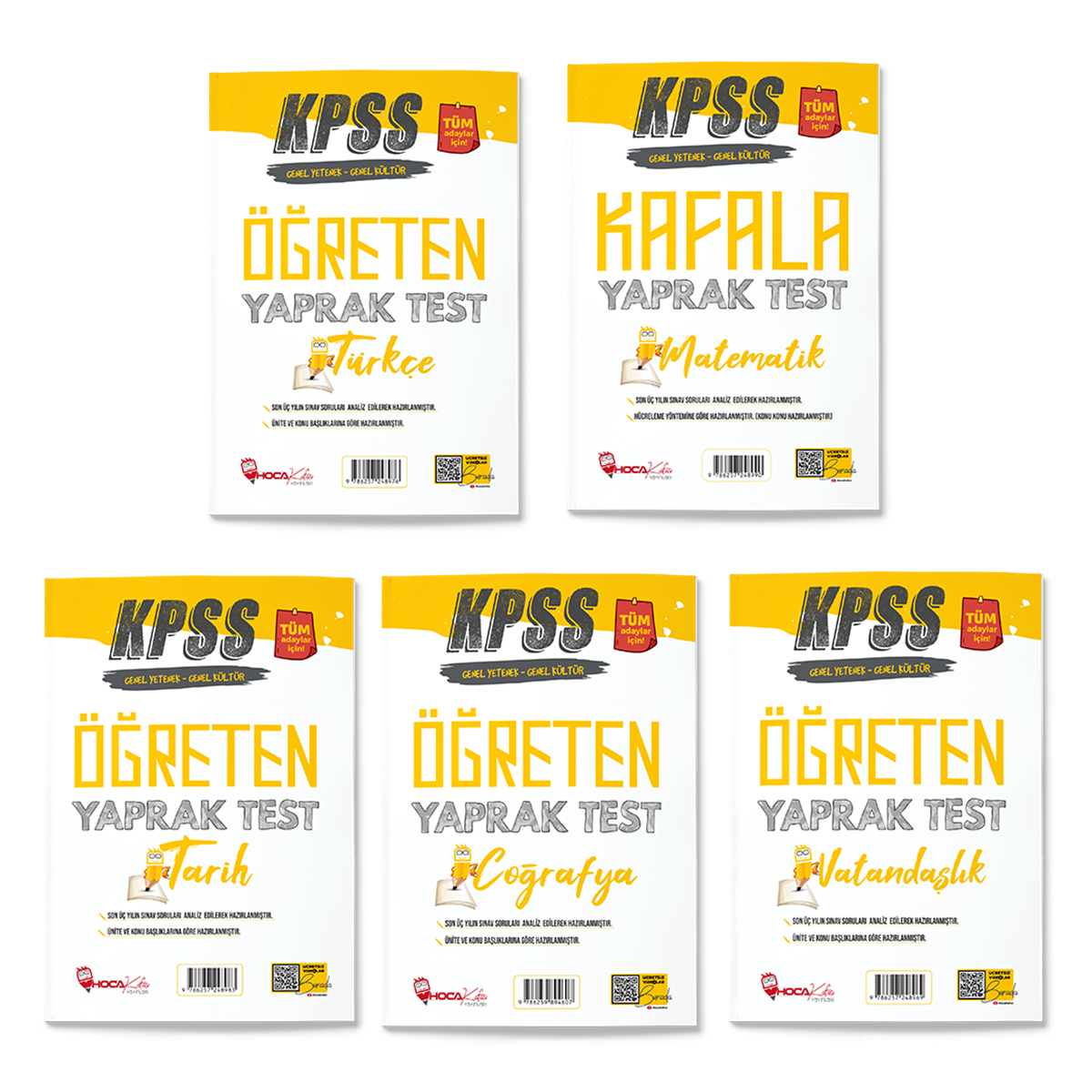 2024 KPSS GY-GK Türkçe-Matematik- Tarih- Coğrafya- Vatandaşlık Yaprak Test  5 Li Set