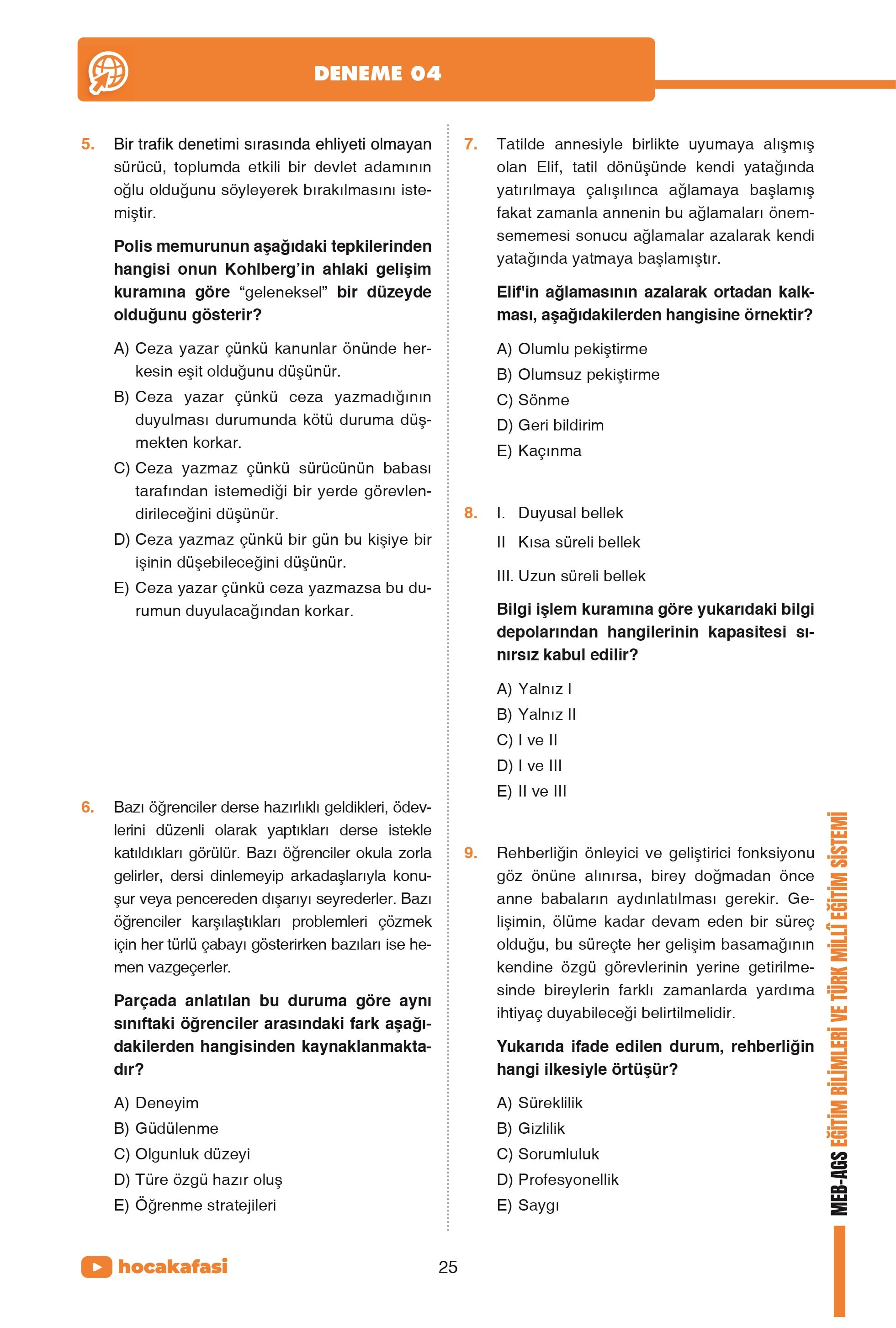 2026 MEB-AGS 10 Deneme -  Eğitim Bilimleri ve Türk Millî Eğitim Sistemi