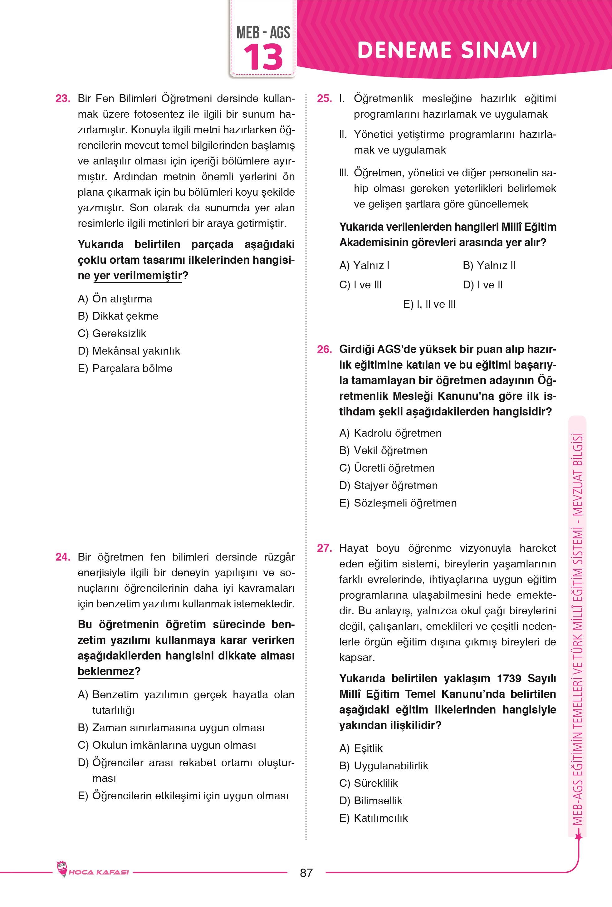 2026 MEB-AGS 15 Deneme -  Eğitimin Temelleri ve Türk Millî Eğitim Sistemi & Mevzuat Bilgisi