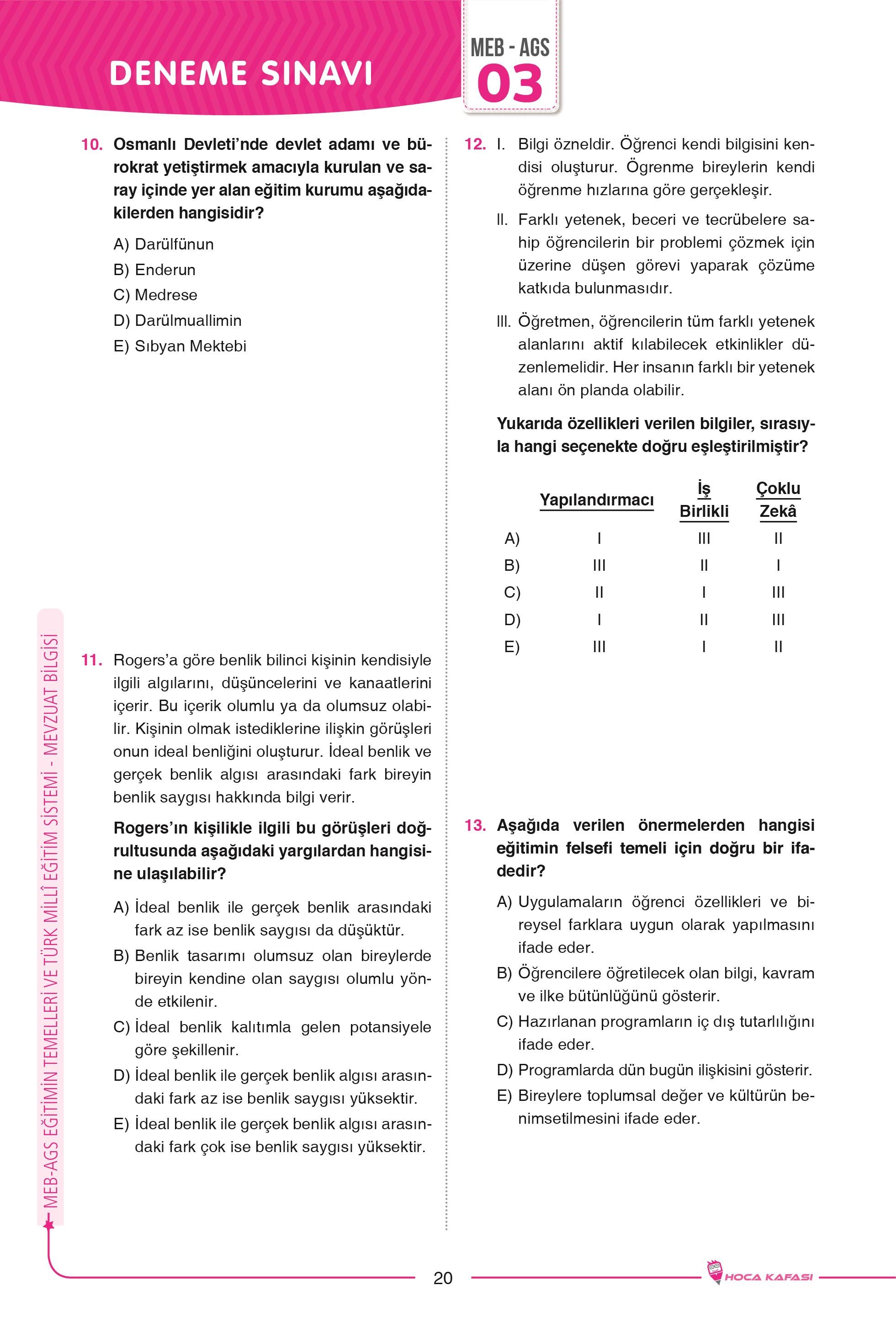 2026 MEB-AGS 15 Deneme -  Eğitimin Temelleri ve Türk Millî Eğitim Sistemi & Mevzuat Bilgisi
