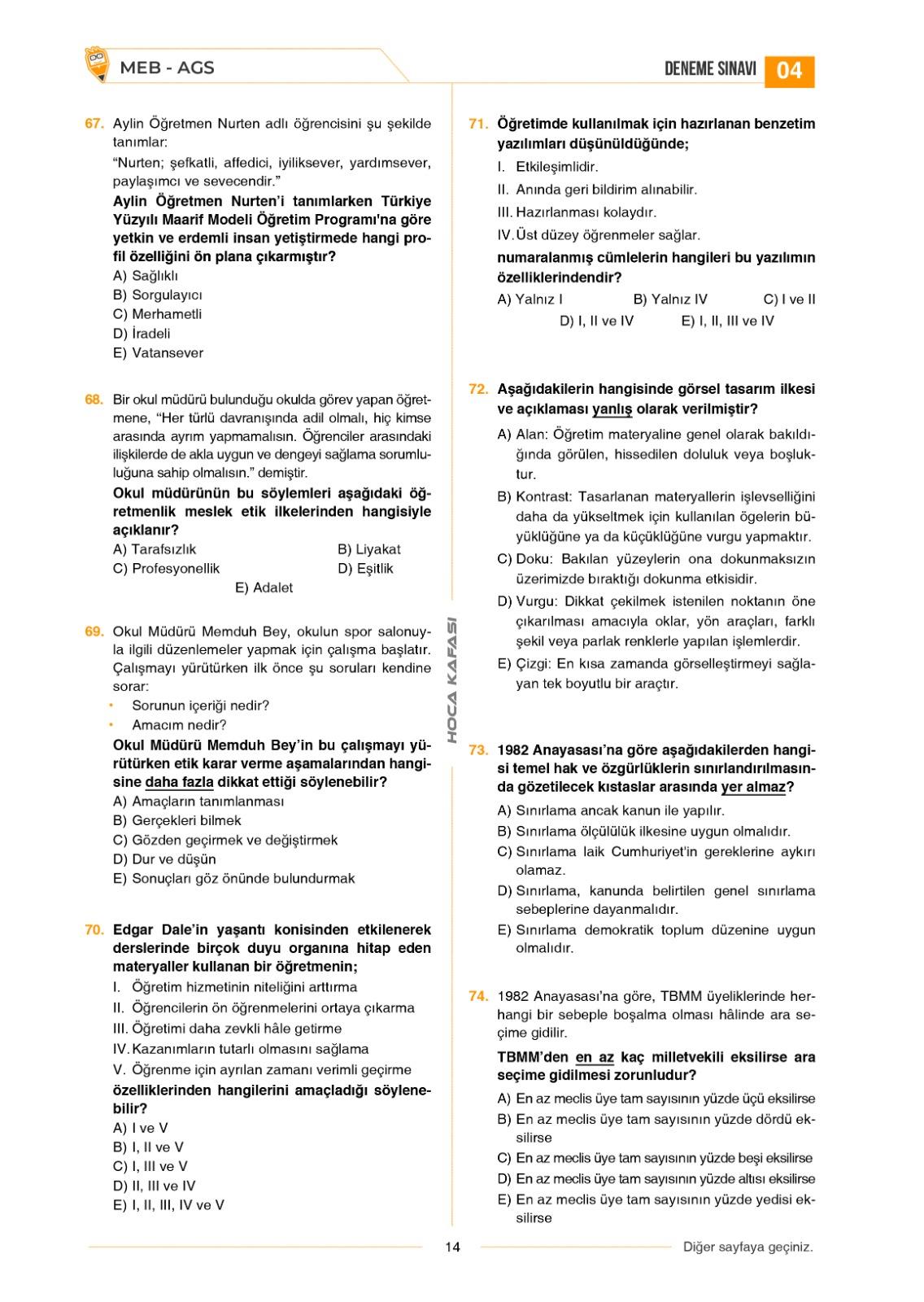 2026 MEB - AGS KAFA METRE 5'Lİ Tamamı Çözümlü Deneme Sınavı