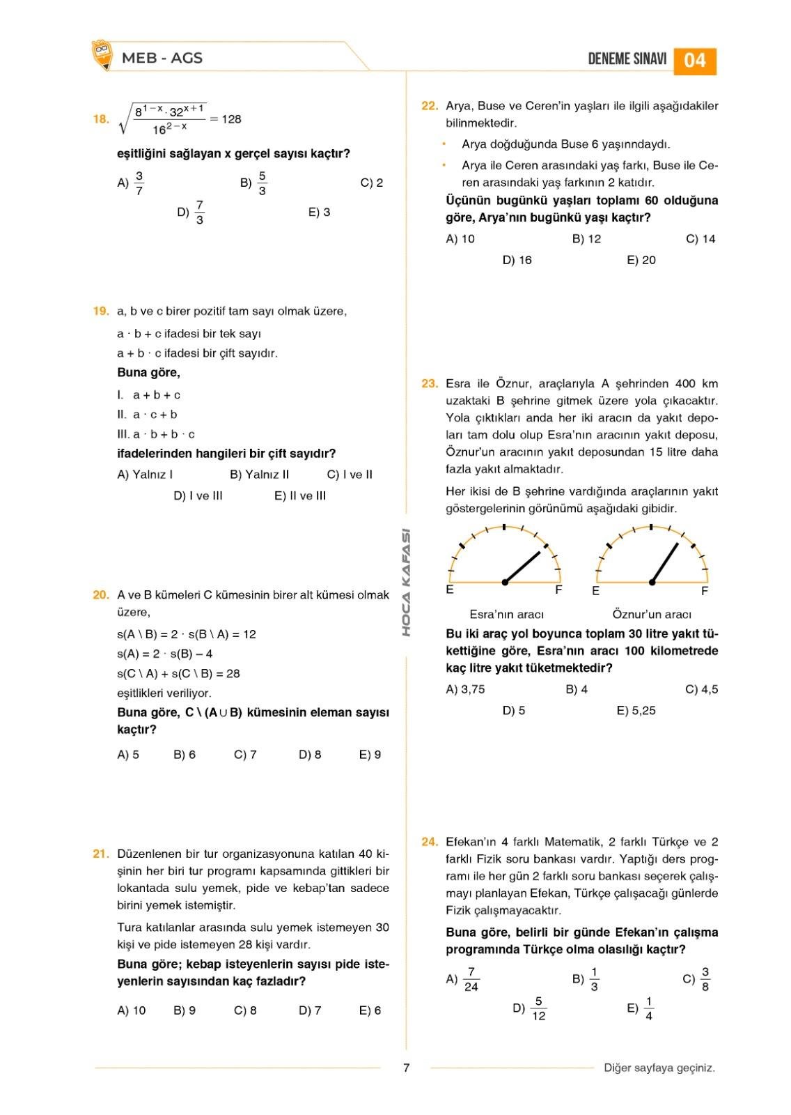 2026 MEB - AGS KAFA METRE 5'Lİ Tamamı Çözümlü Deneme Sınavı
