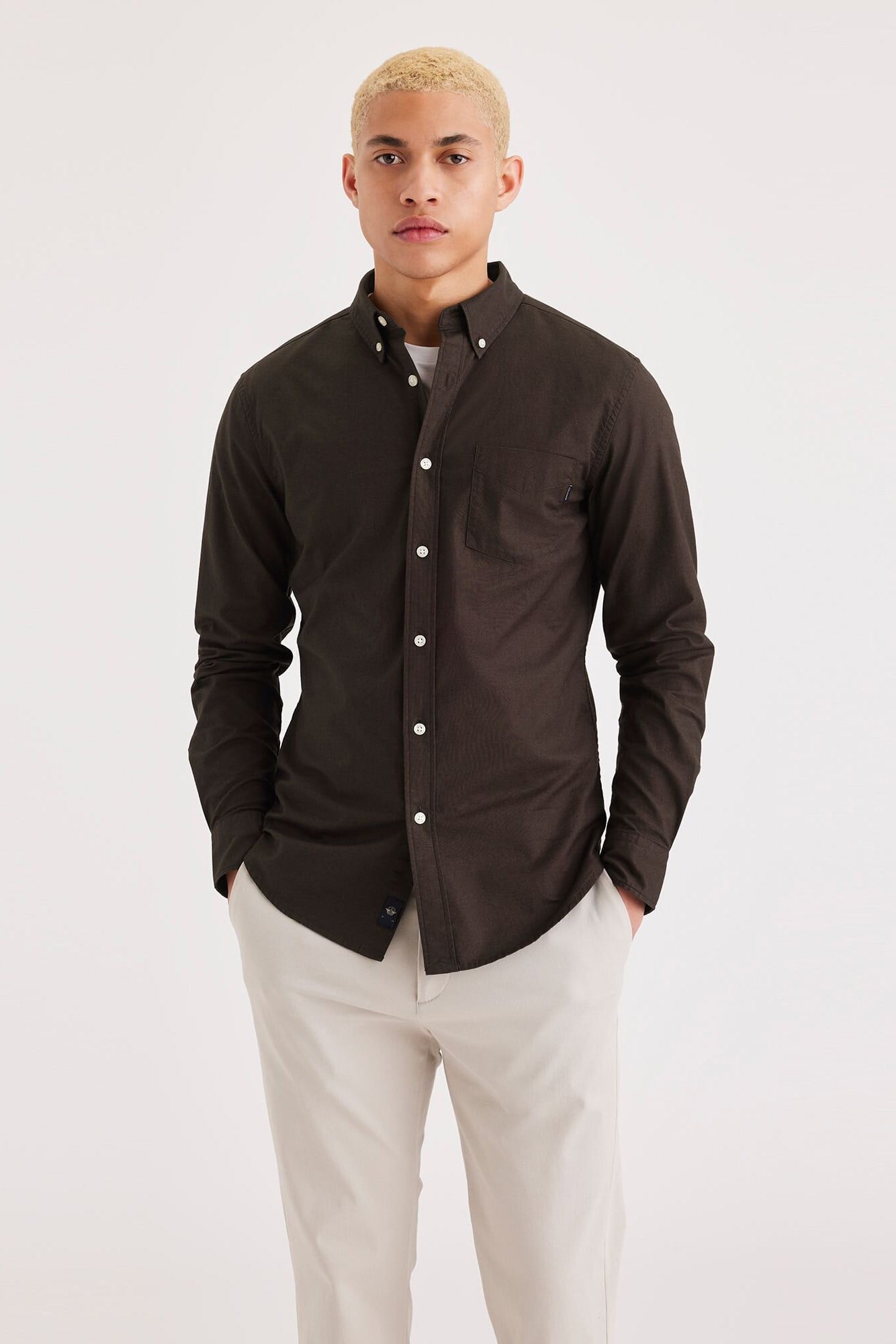 Stretch Oxford Slim Gömlek Beige