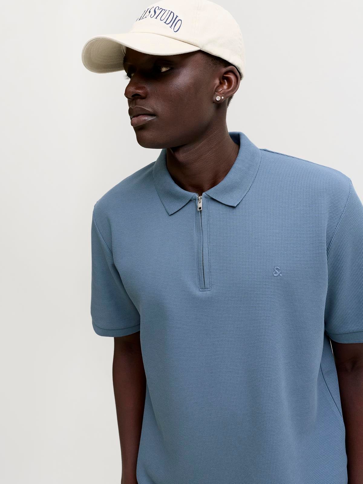 JJEAUSTIN ZIP POLO SS NOOS Blue Mirage
