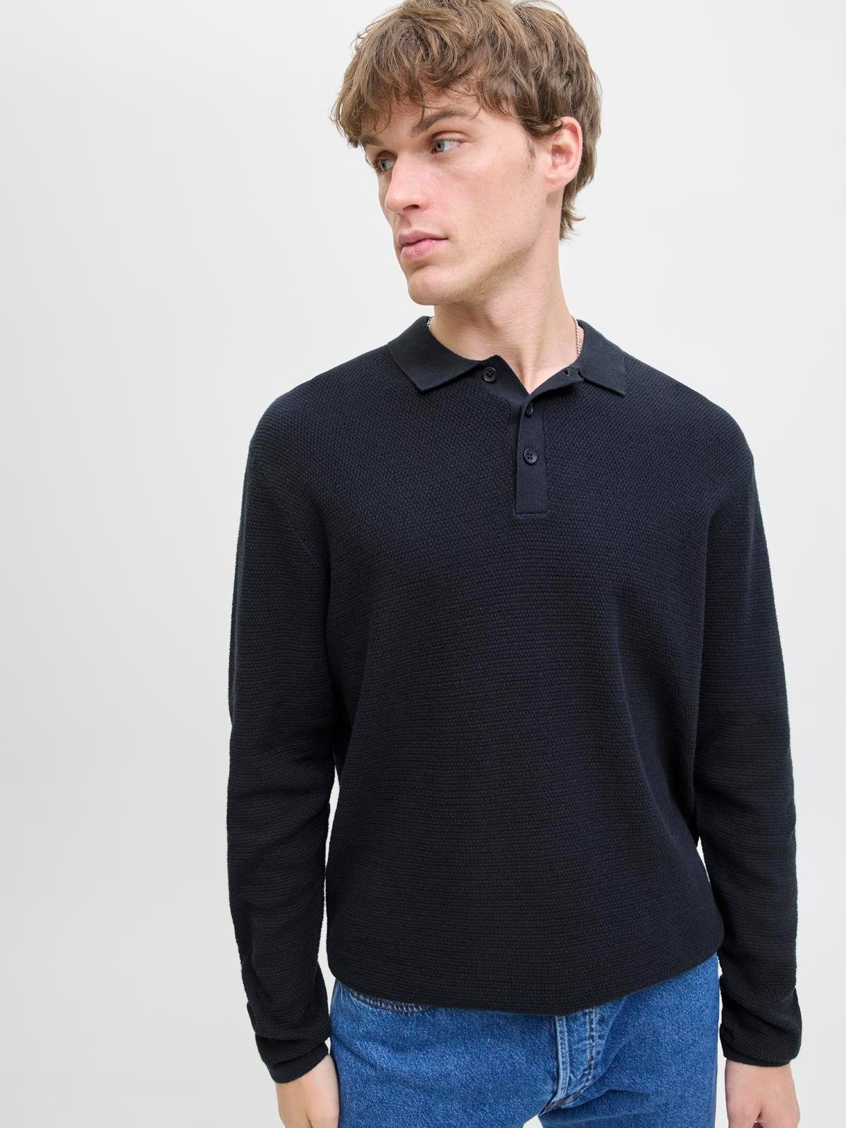 JJEGEORGE KNIT POLO LS SN Navy Blazer