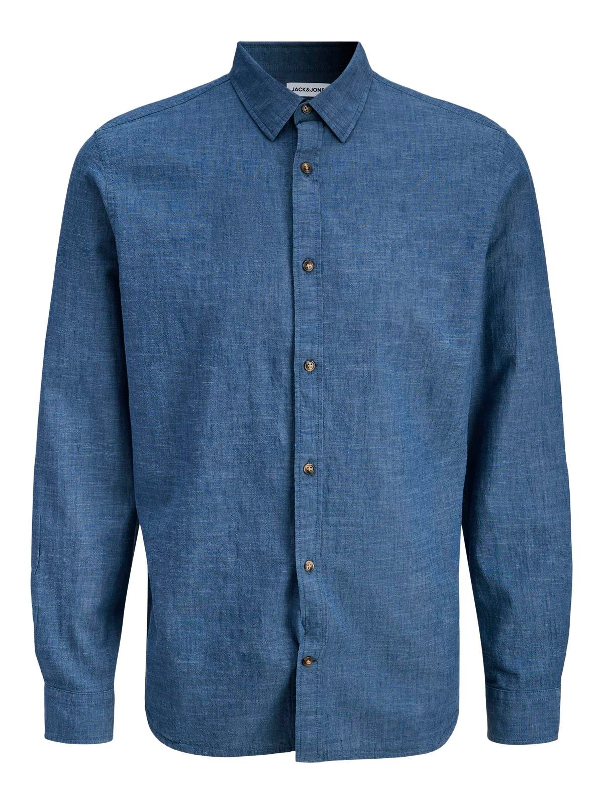 JJESUMMER LINEN BLEND SHIRT L/S SN Navy Blazer