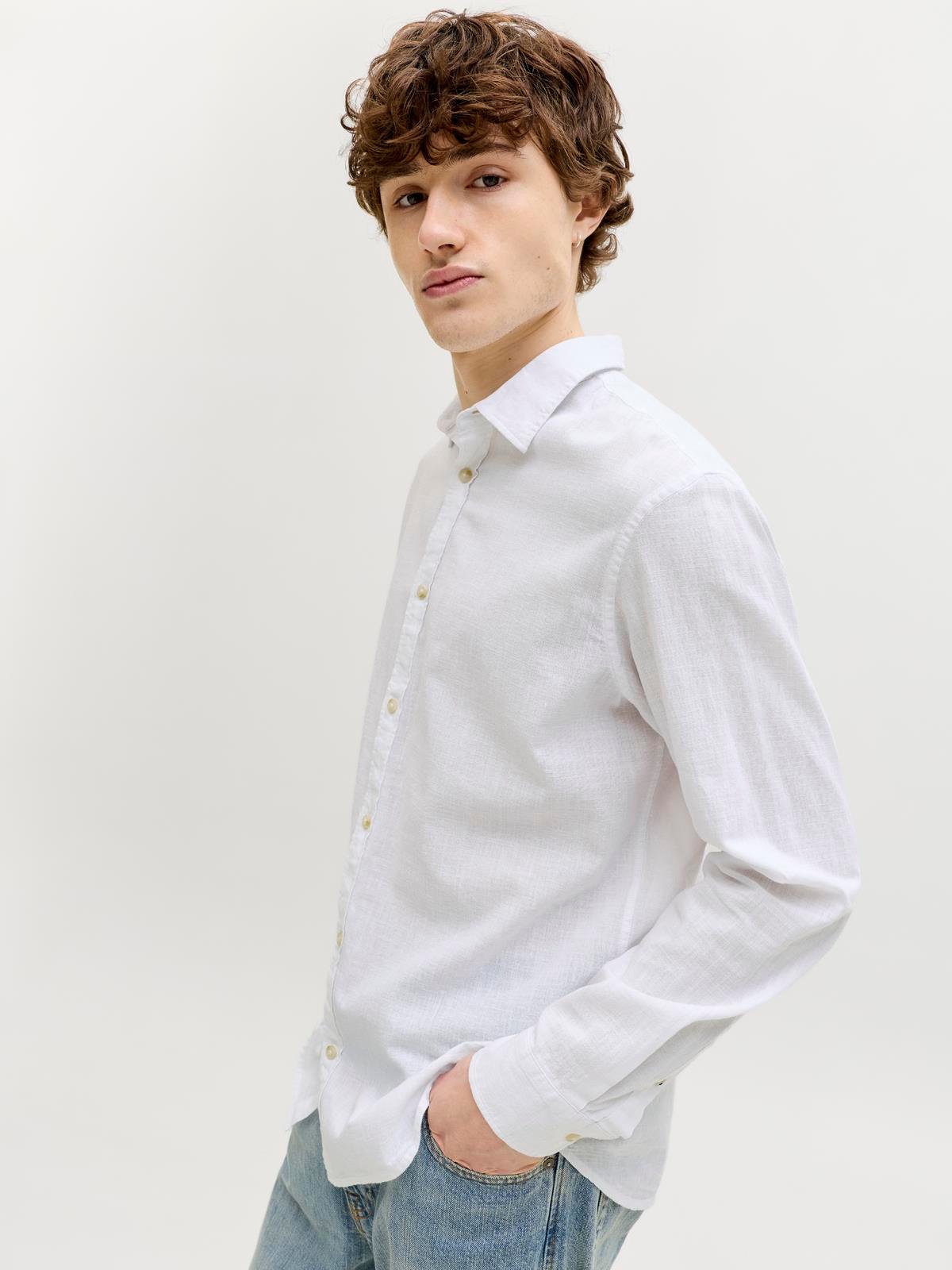 JJESUMMER LINEN BLEND SHIRT L/S SN White
