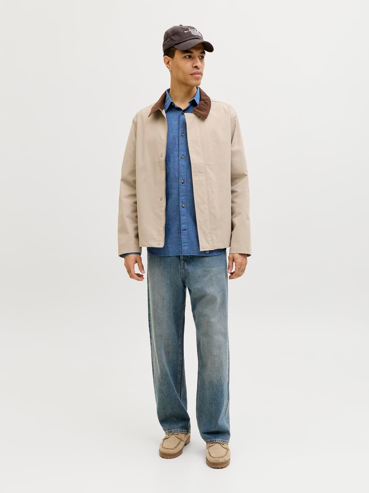 JJESUMMER LINEN BLEND SHIRT L/S SN Navy Blazer