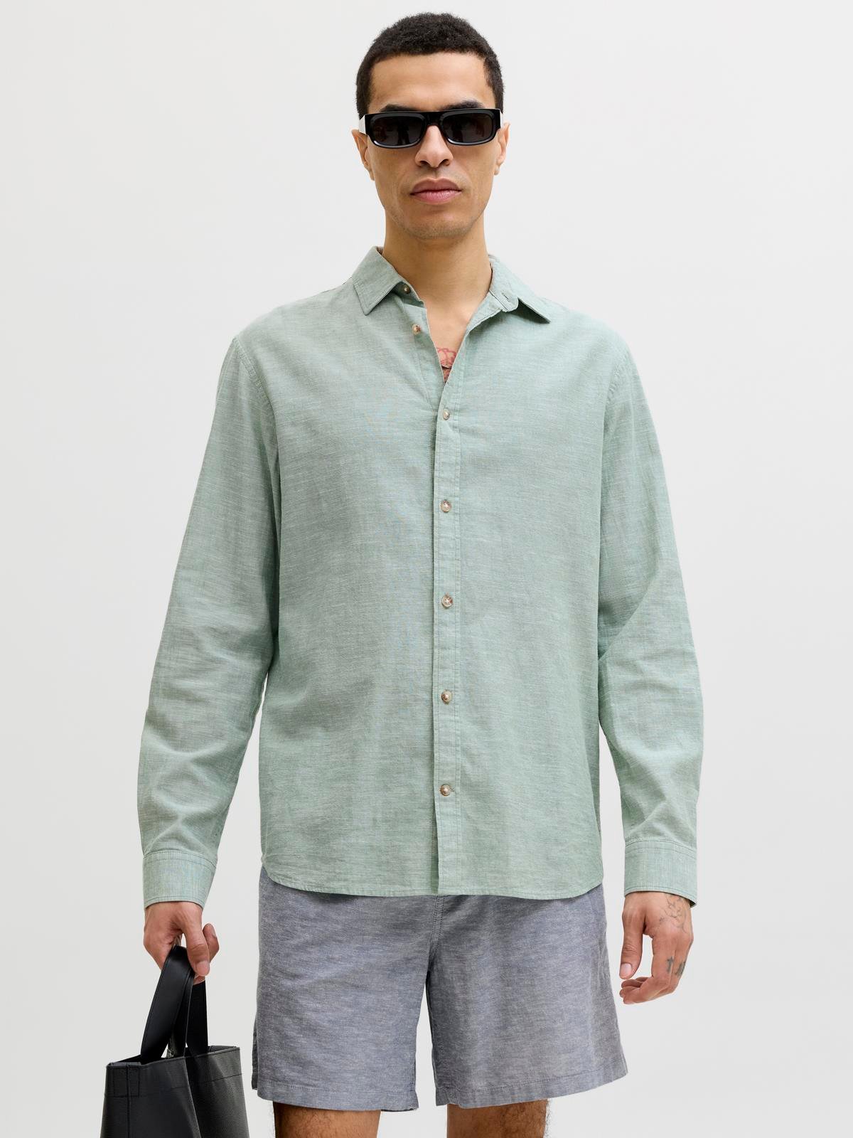 JJESUMMER LINEN BLEND SHIRT L/S SN GREEN