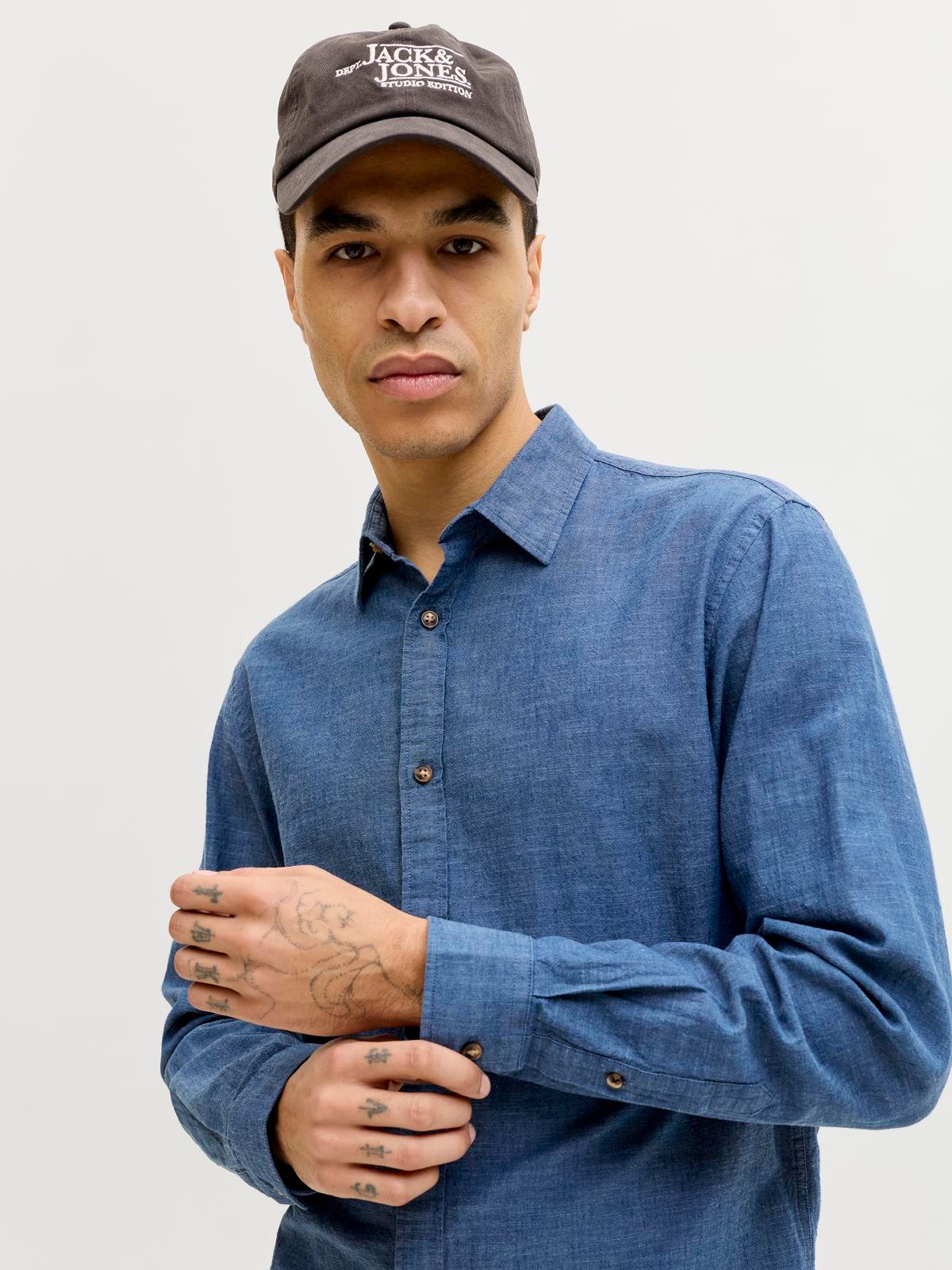 JJESUMMER LINEN BLEND SHIRT L/S SN Navy Blazer