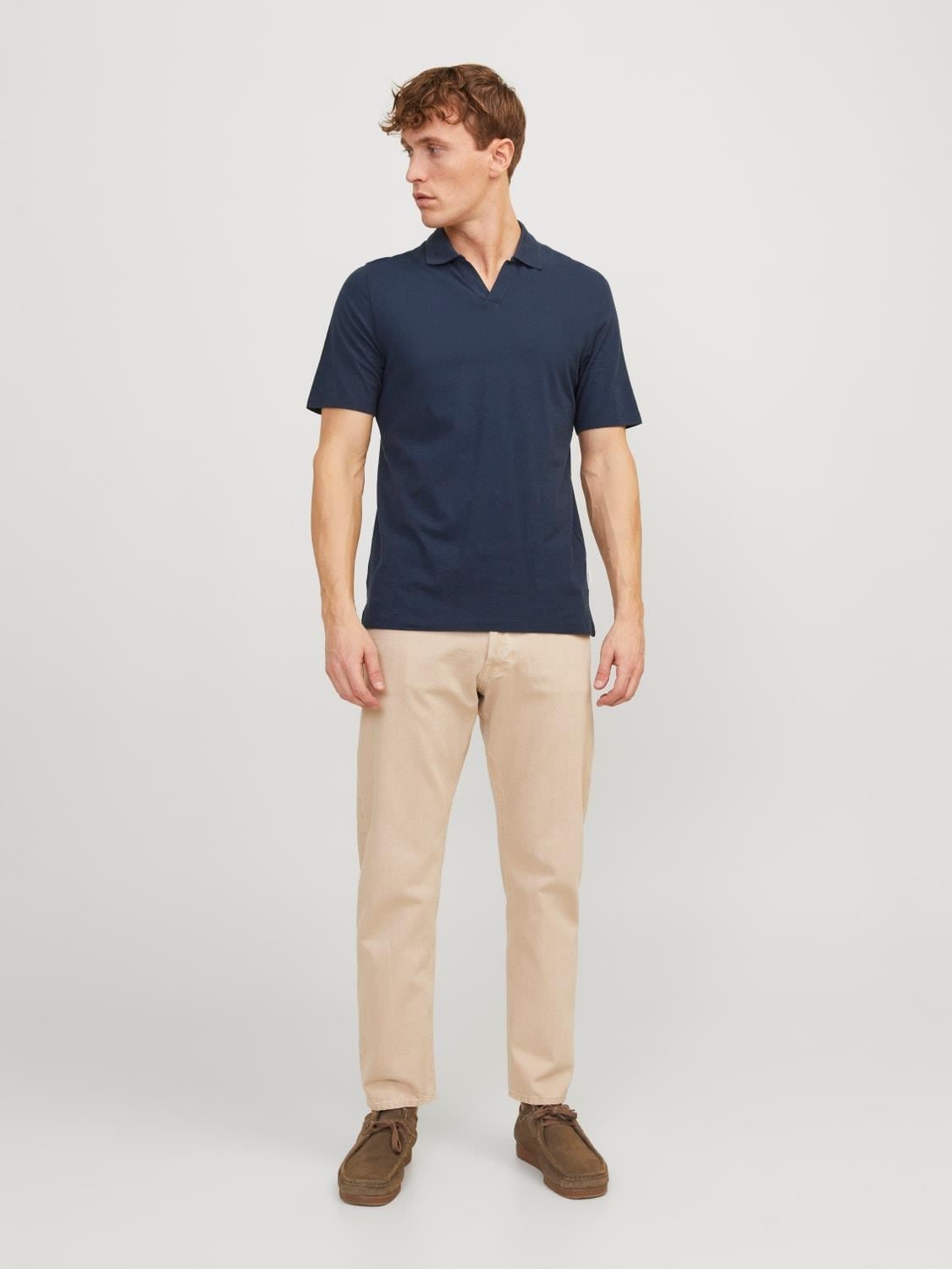 JJESUMMER LINEN POLO SS LN Navy