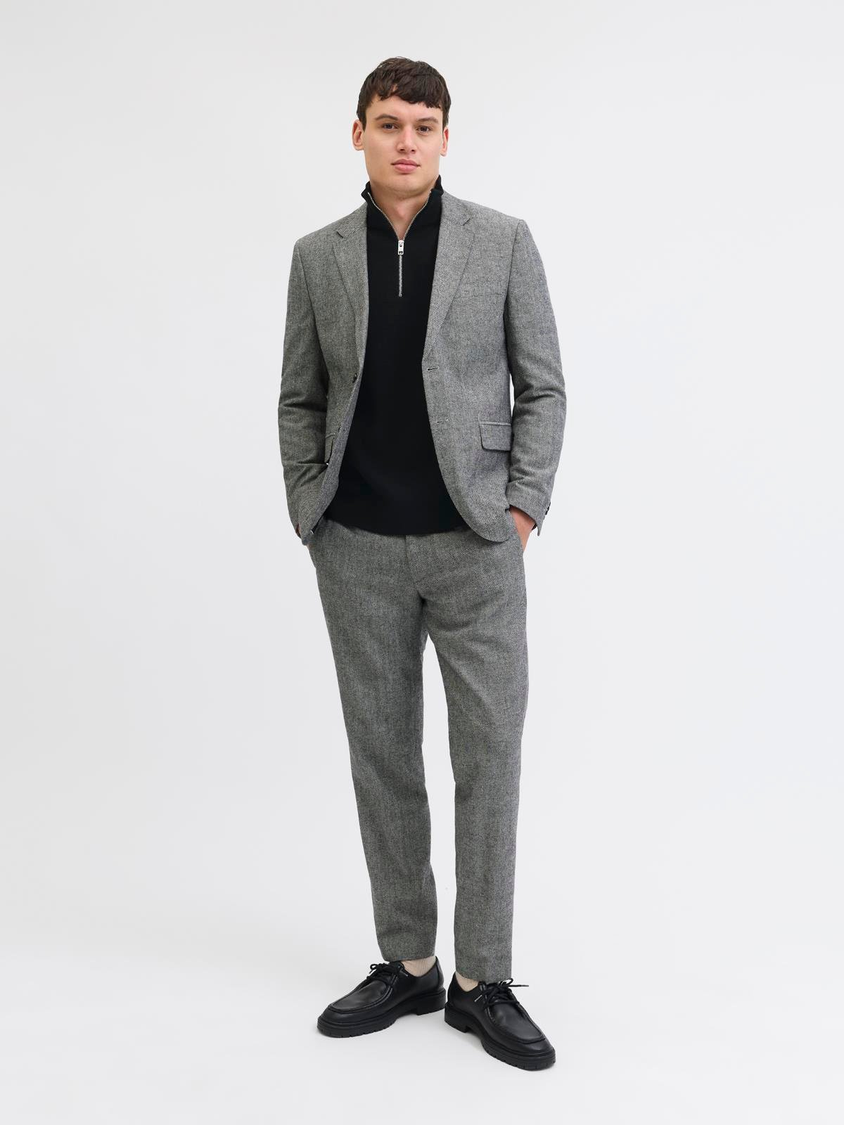 JPRBLAMILANO STITCH KNIT HALF ZIP SN Black