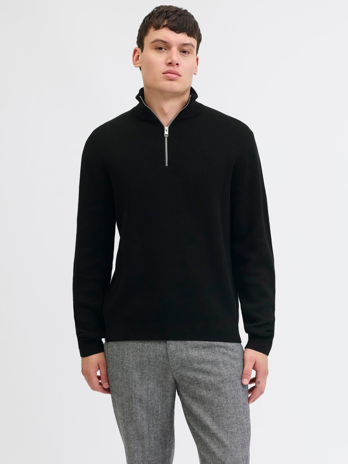 JPRBLAMILANO STITCH KNIT HALF ZIP SN Black