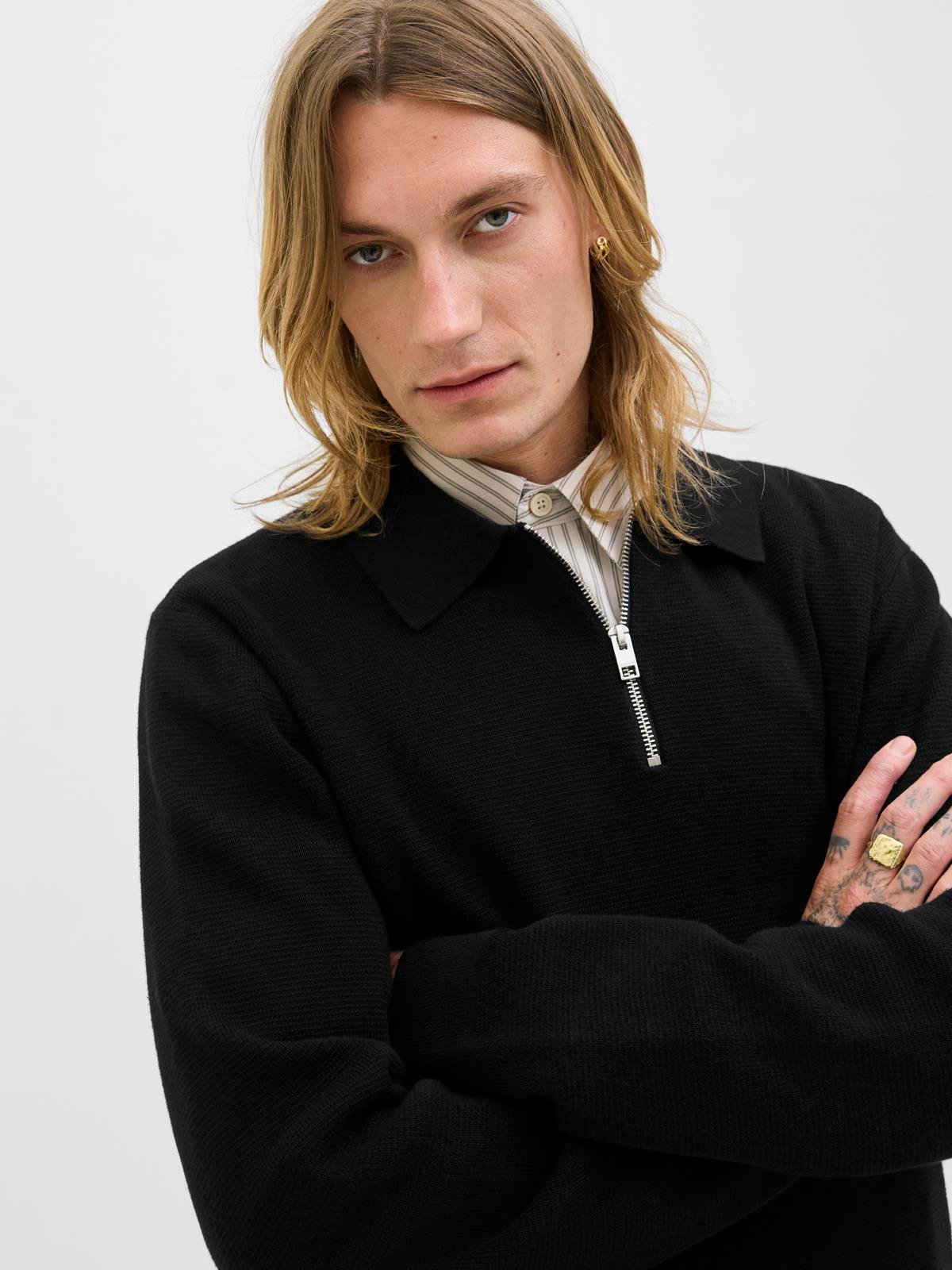 JPRBLAMILANO STITCH KNIT ZIP POLO SN Black