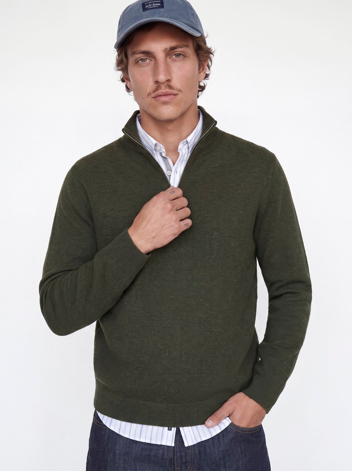 JPRMILANO STITCH KNIT HALF ZIP SN Rosin