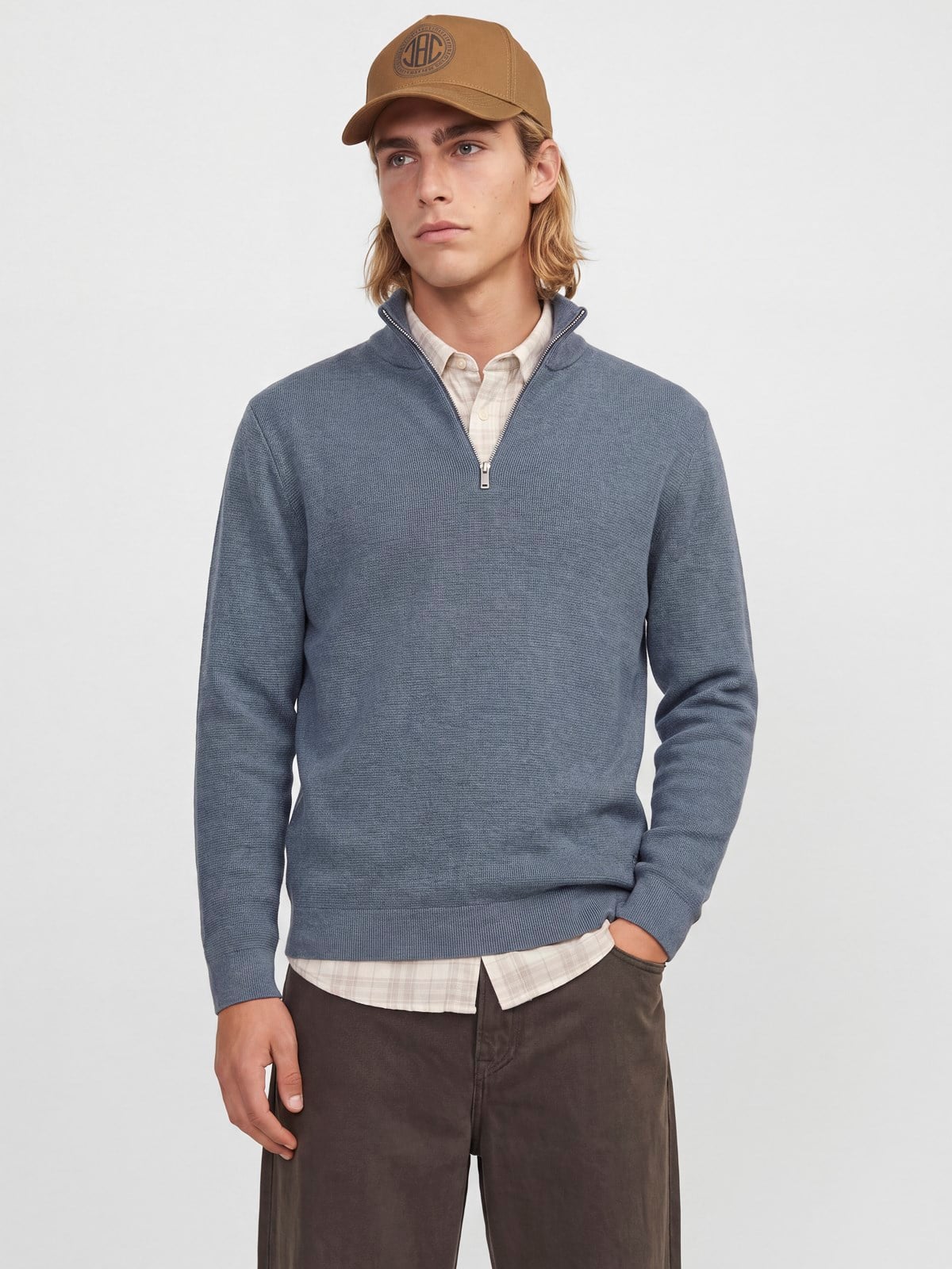 JPRMILANO STITCH KNIT HALF ZIP SN Turbulence