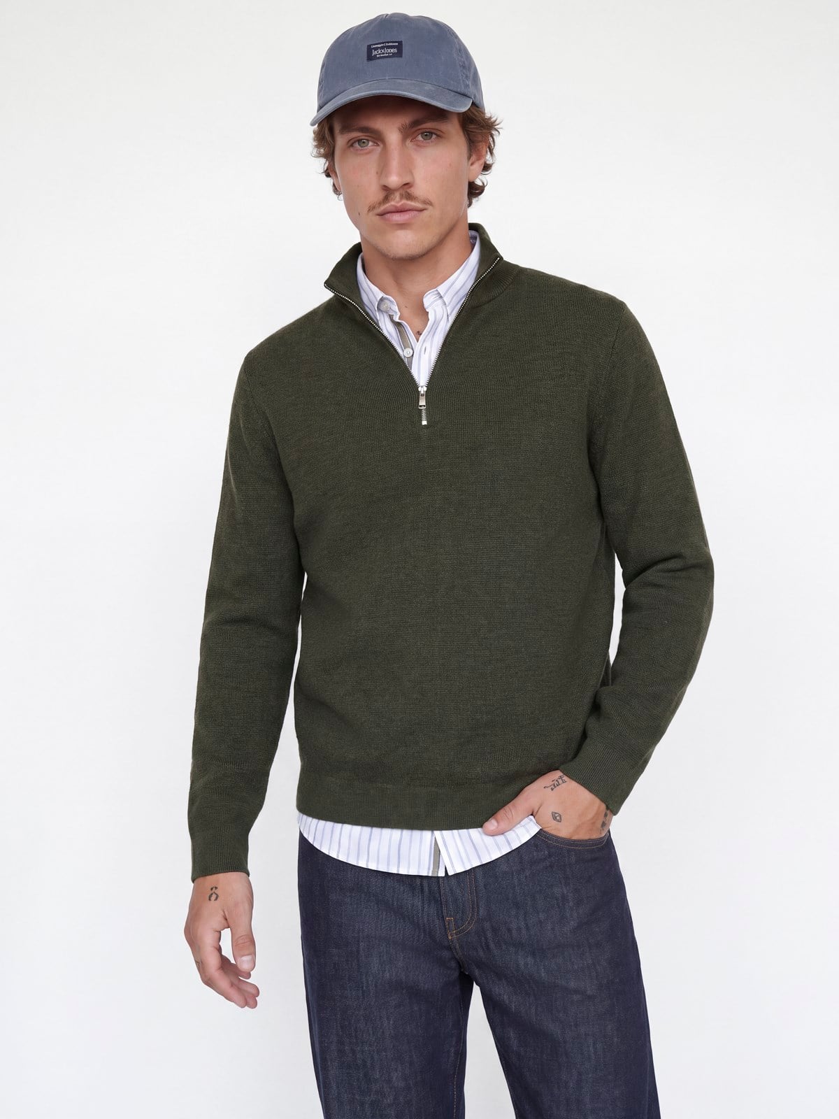 JPRMILANO STITCH KNIT HALF ZIP SN Rosin
