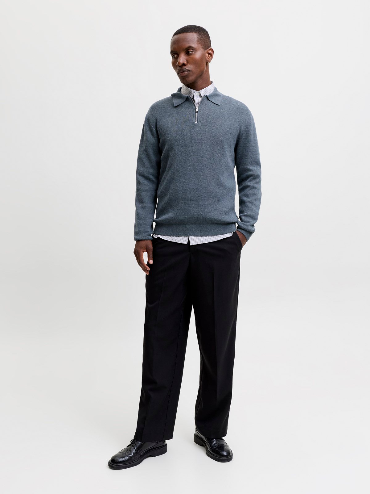 JPRMILANO STITCH KNIT ZIP POLO SN Turbulence