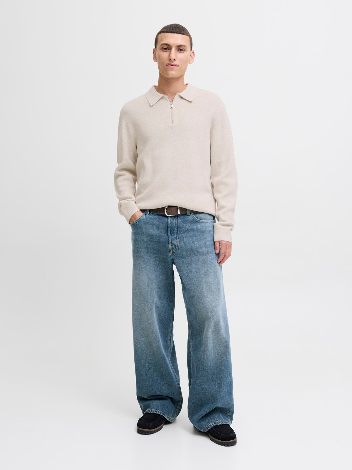 JPRMILANO STITCH KNIT ZIP POLO SN Cloud Dancer