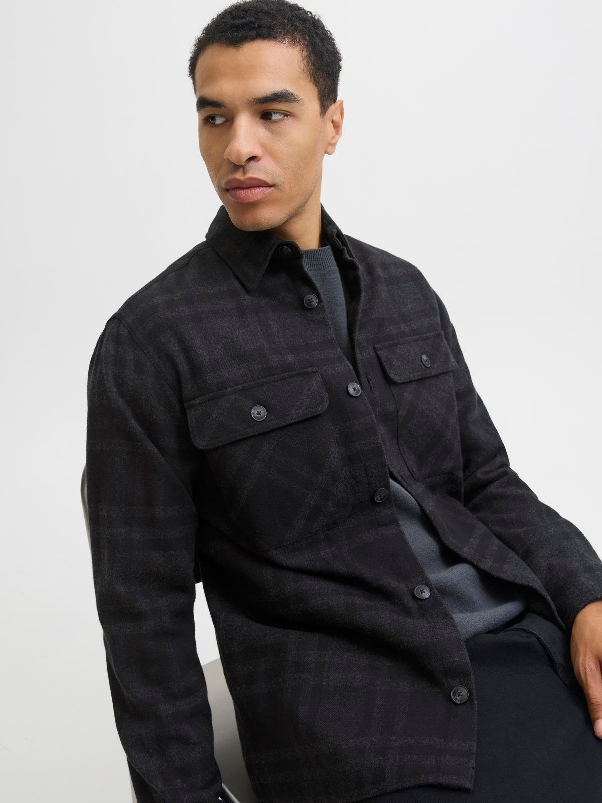JPRRAYLE MELANGE CHECK L/S OVERSHIRT SN Black Beauty