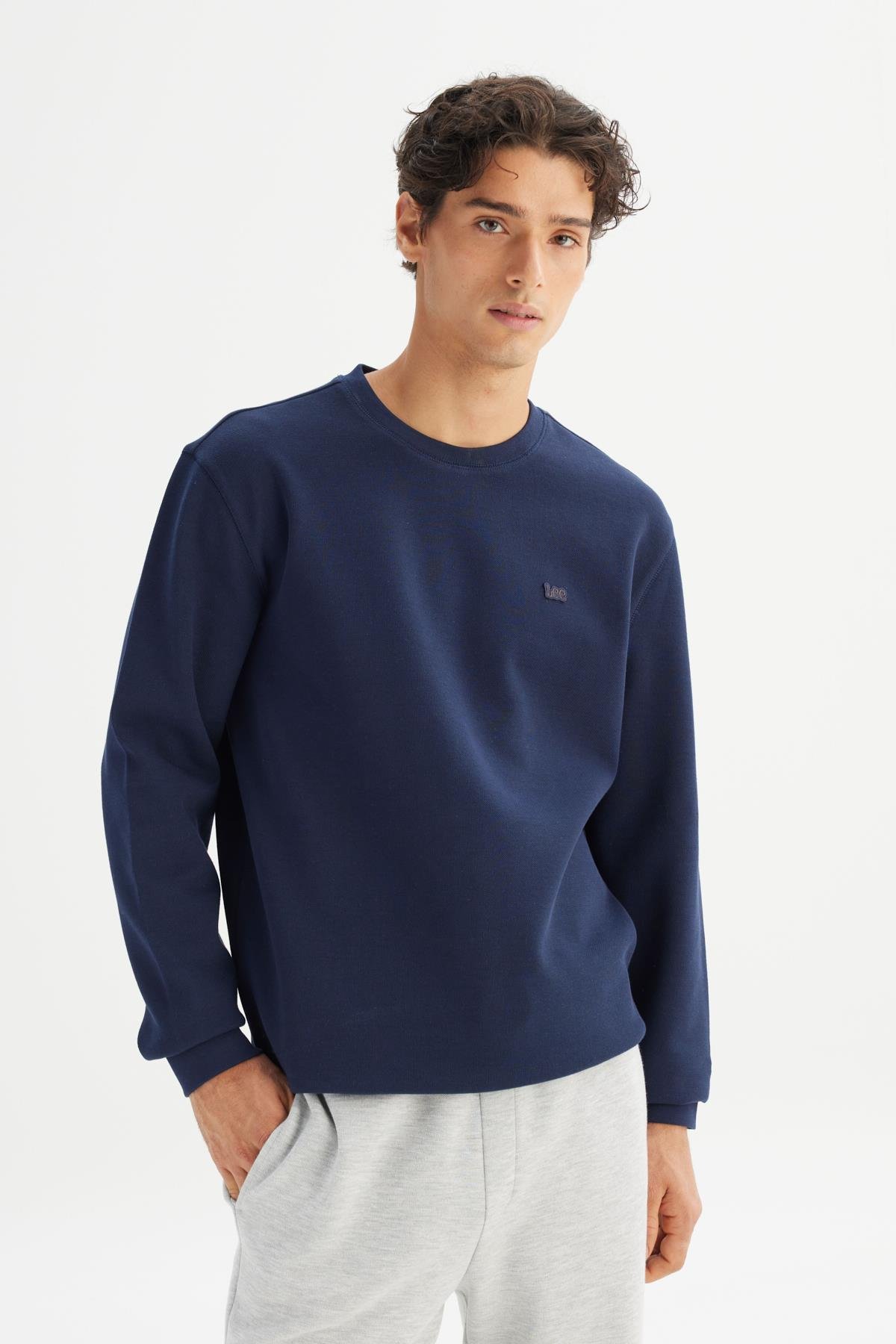 Erkek Baskılı Sweatshirt DarKNavy