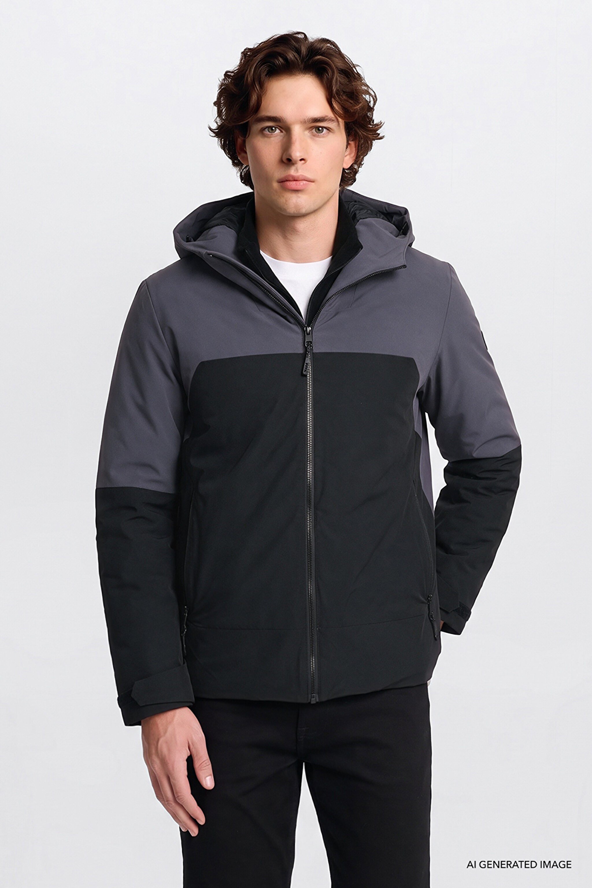 Erkek Kapüşonlu Mont Black