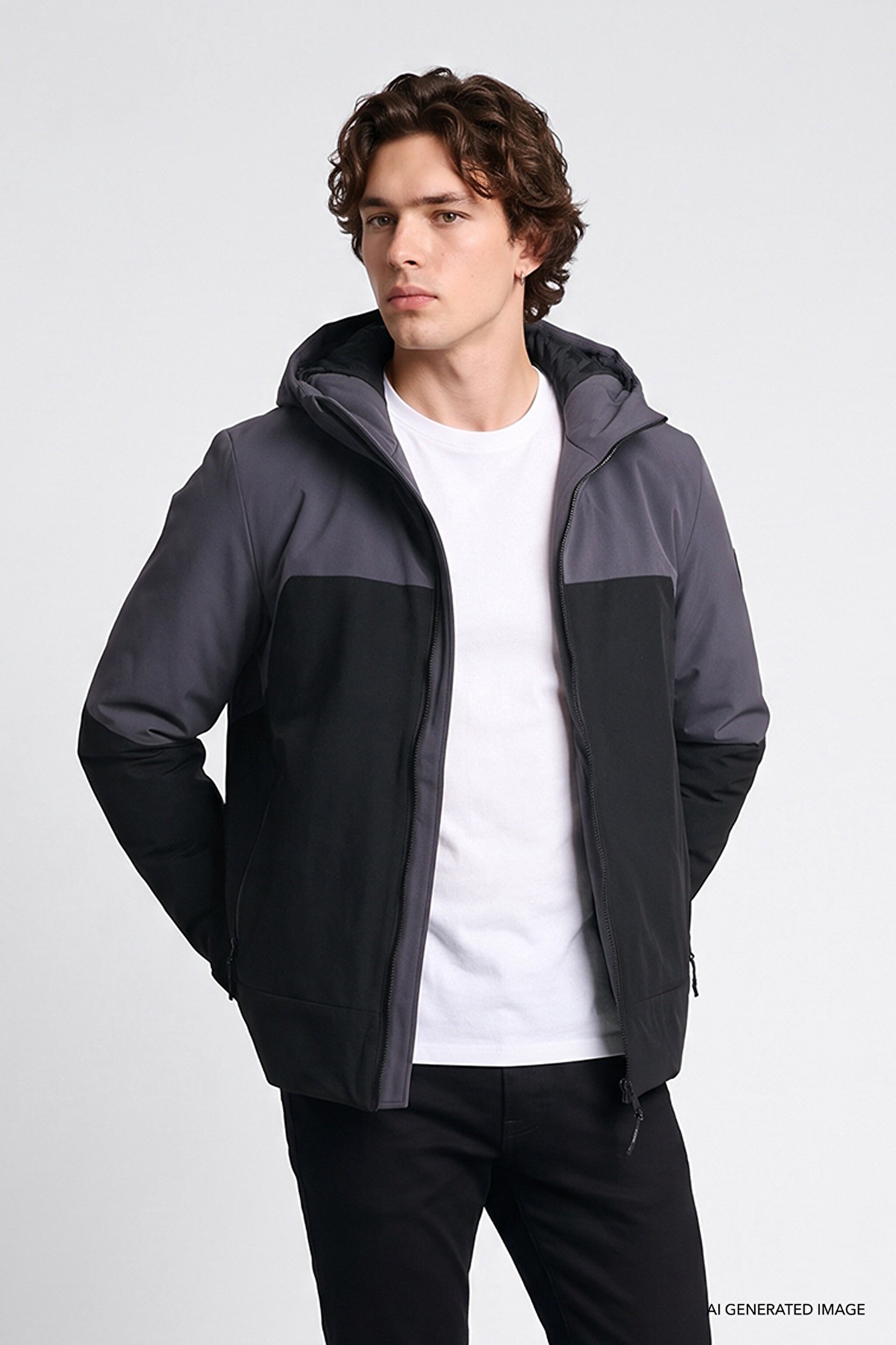Erkek Kapüşonlu Mont Black