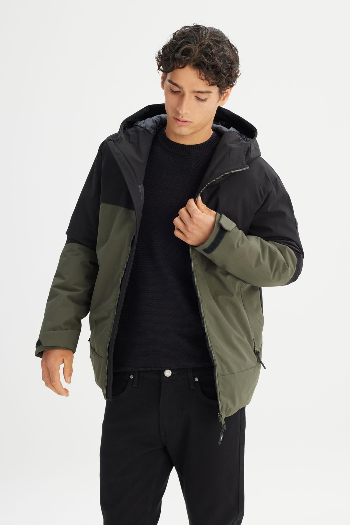 Erkek Kapüşonlu Mont KHAKI