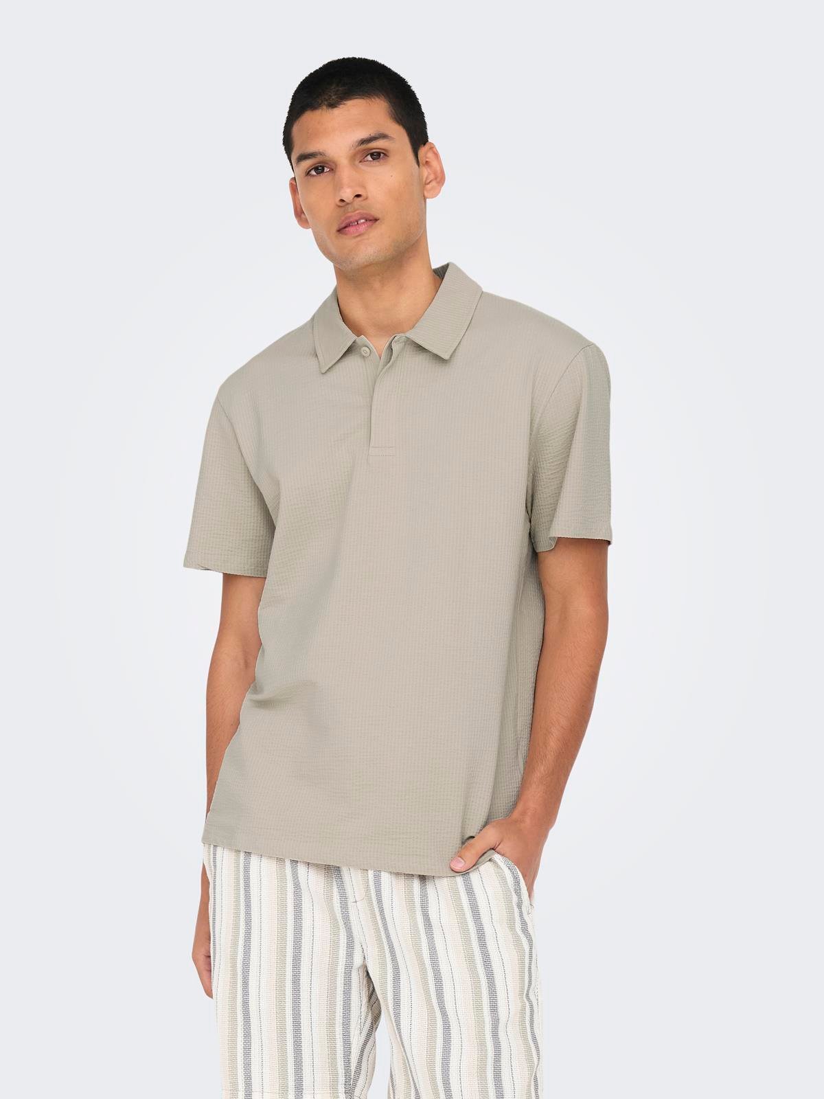 ONSKIAN LIFE REG SEERSUCKER SS POLO Silver Lining