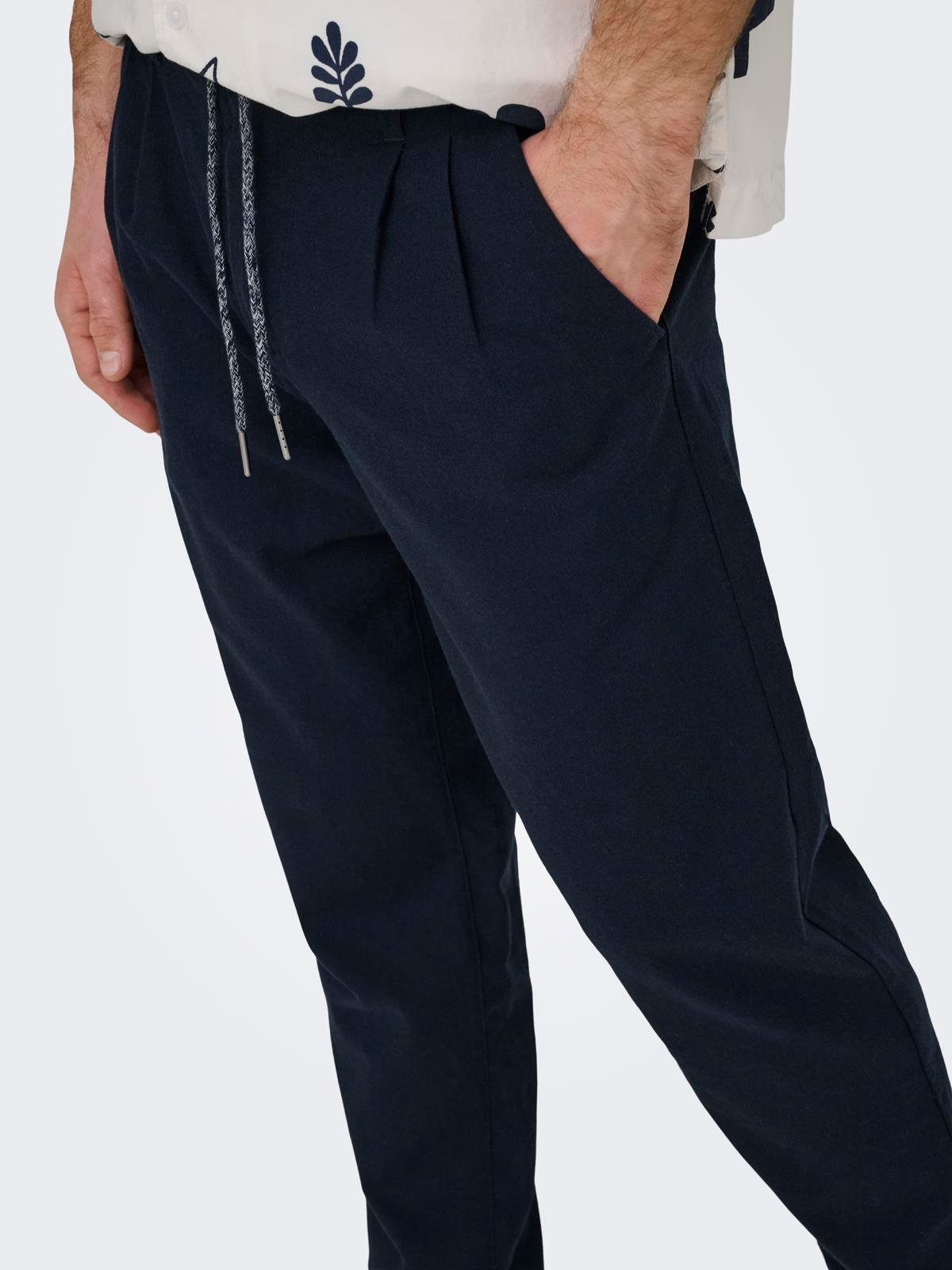 ONSLEO CROP LINEN MIX 0048 PANT DARK NAVY