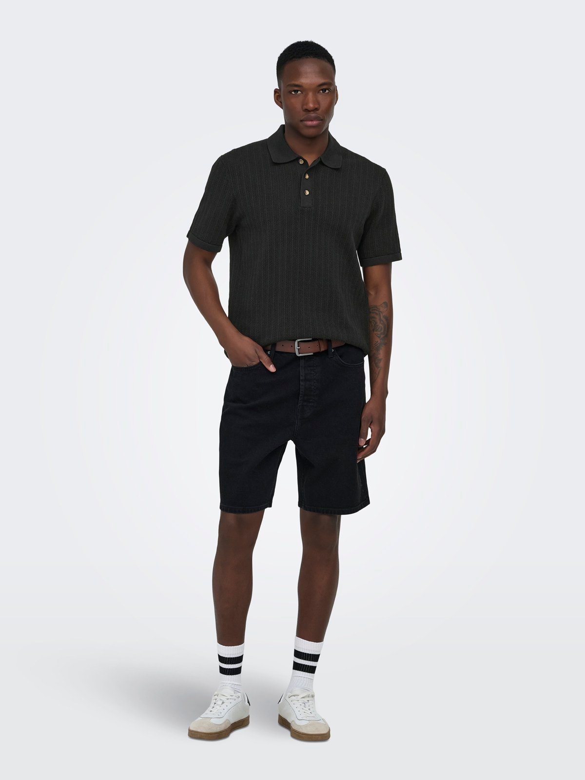 ONSMOON REG 12 SS POLO KNIT NOOS Black