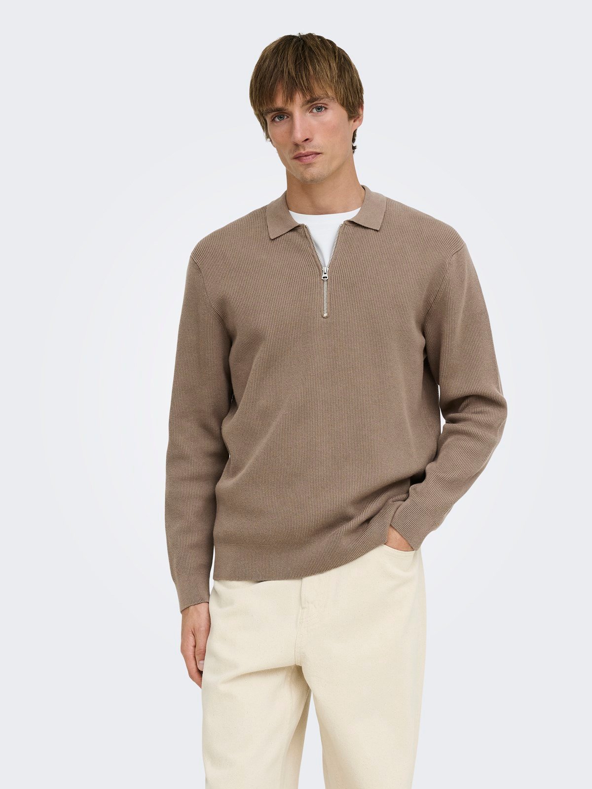 ONSPHIL REG 12 HALF ZIP POLO KNIT Desert Taupe