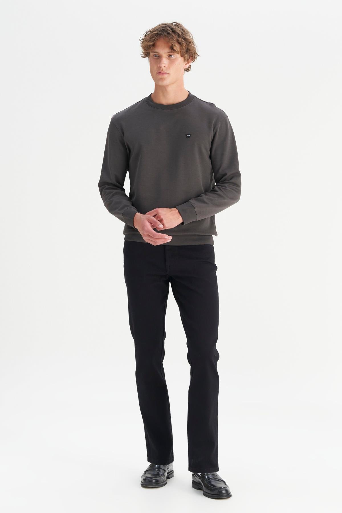 Erkek Patch Logo Sweatshirt Faded Black