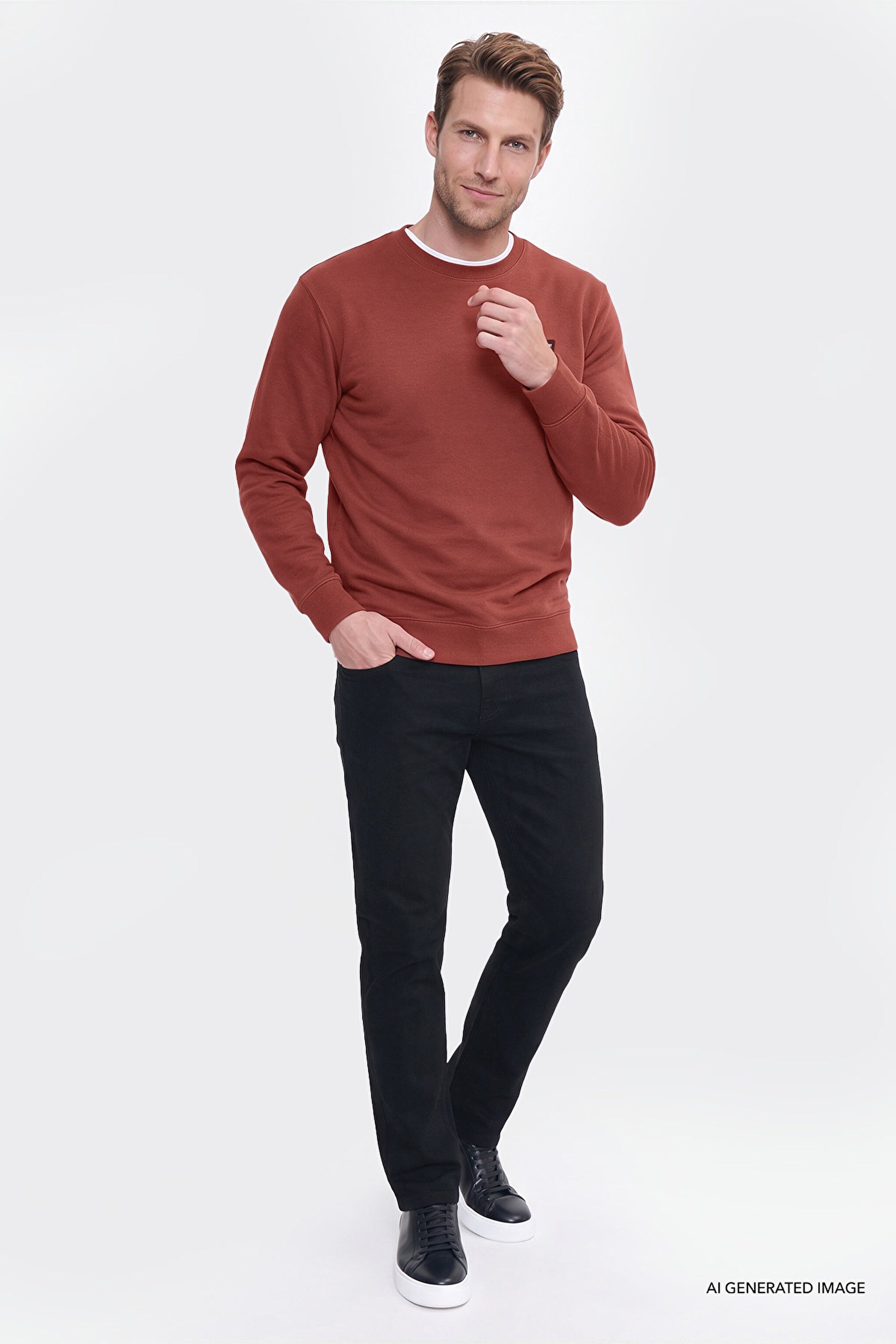 Erkek Patch Logo Sweatshirt Fired Brick