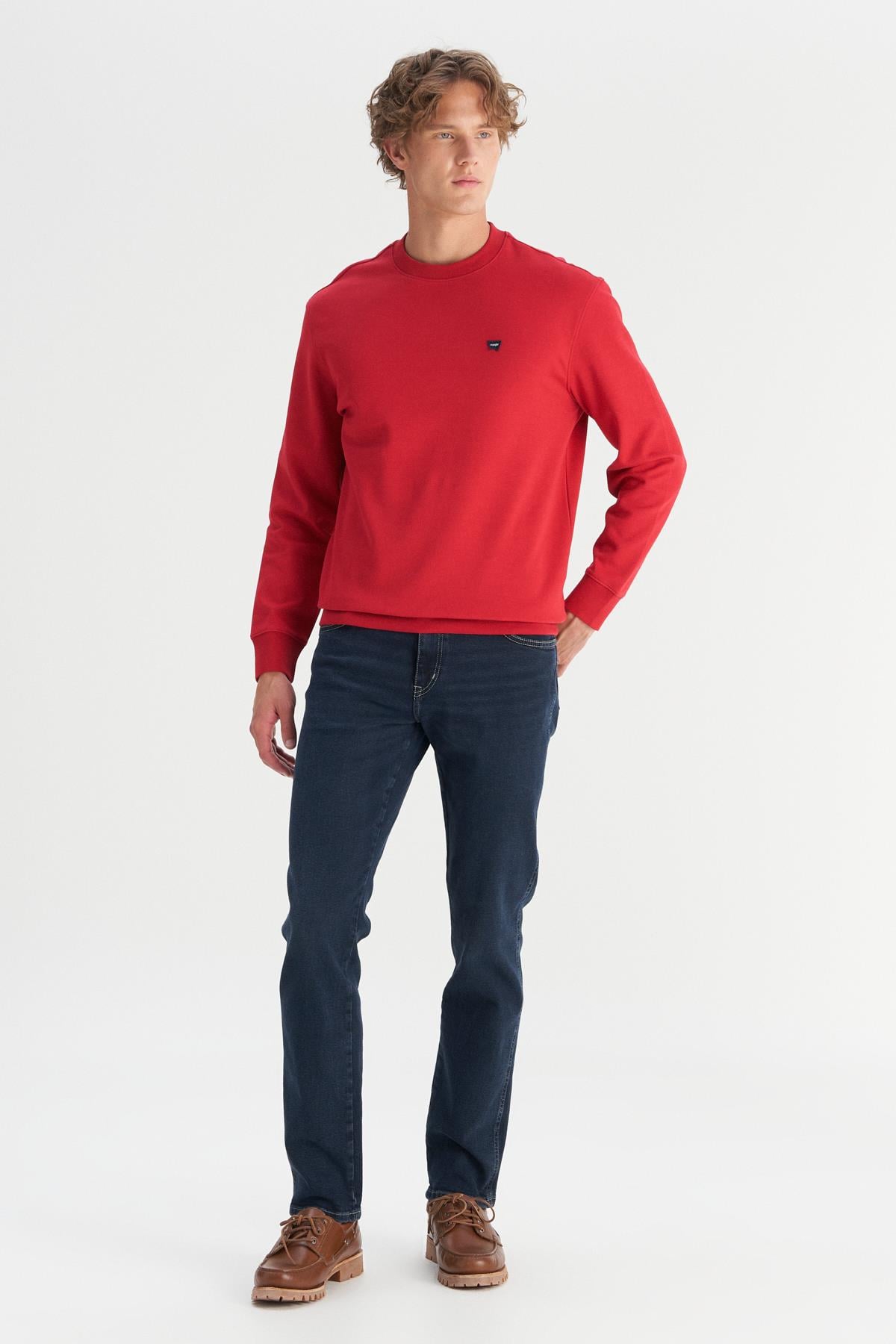 Erkek Patch Logo Sweatshirt Red