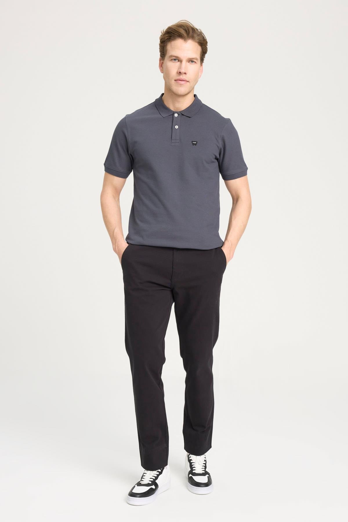 Kısa Kollu Polo T-shirt Anthracite